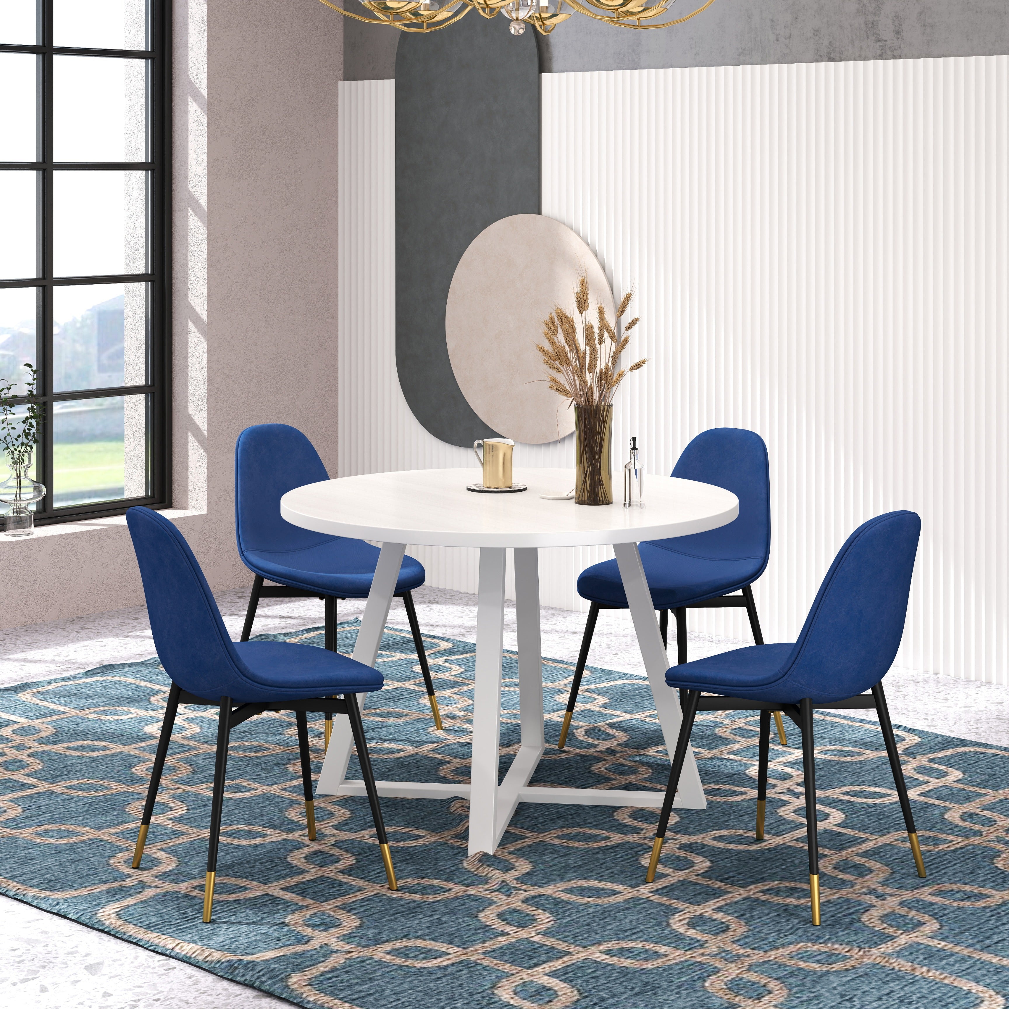 Roundhill Furniture Evatt 5-Piece Round Wood Dining Table Set with 4 Chairs - Perfect for Small Spaces, Kitchen Nooks & Outdoor Patio Dining