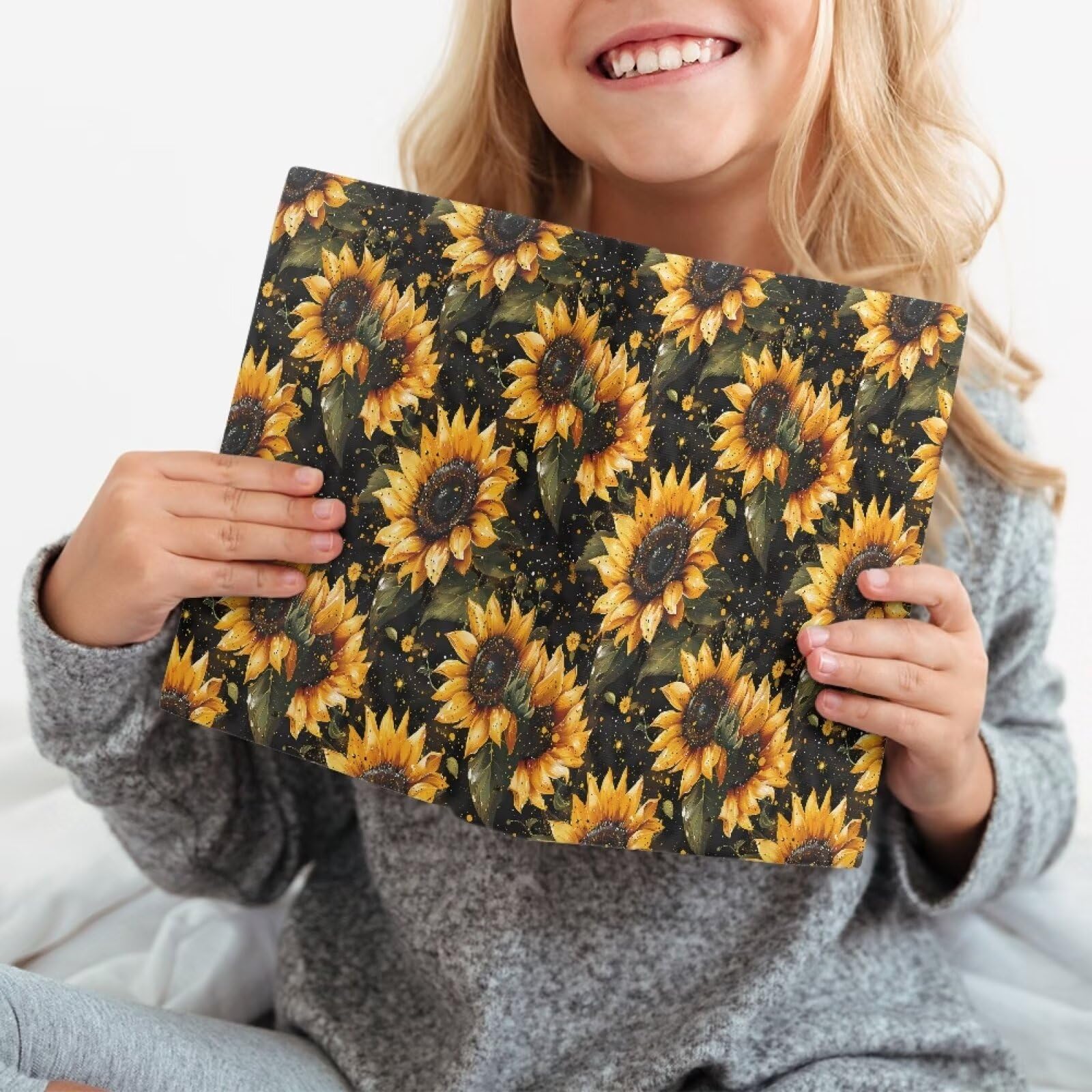 Gomyblomy Stretchable Floral Book Covers - Reusable Sunflower Print Book Sleeves for Textbooks (Fits 9x11 Inch Hardcover Books) - Perfect School Supplies for Protecting Novels, Workbooks & Binders