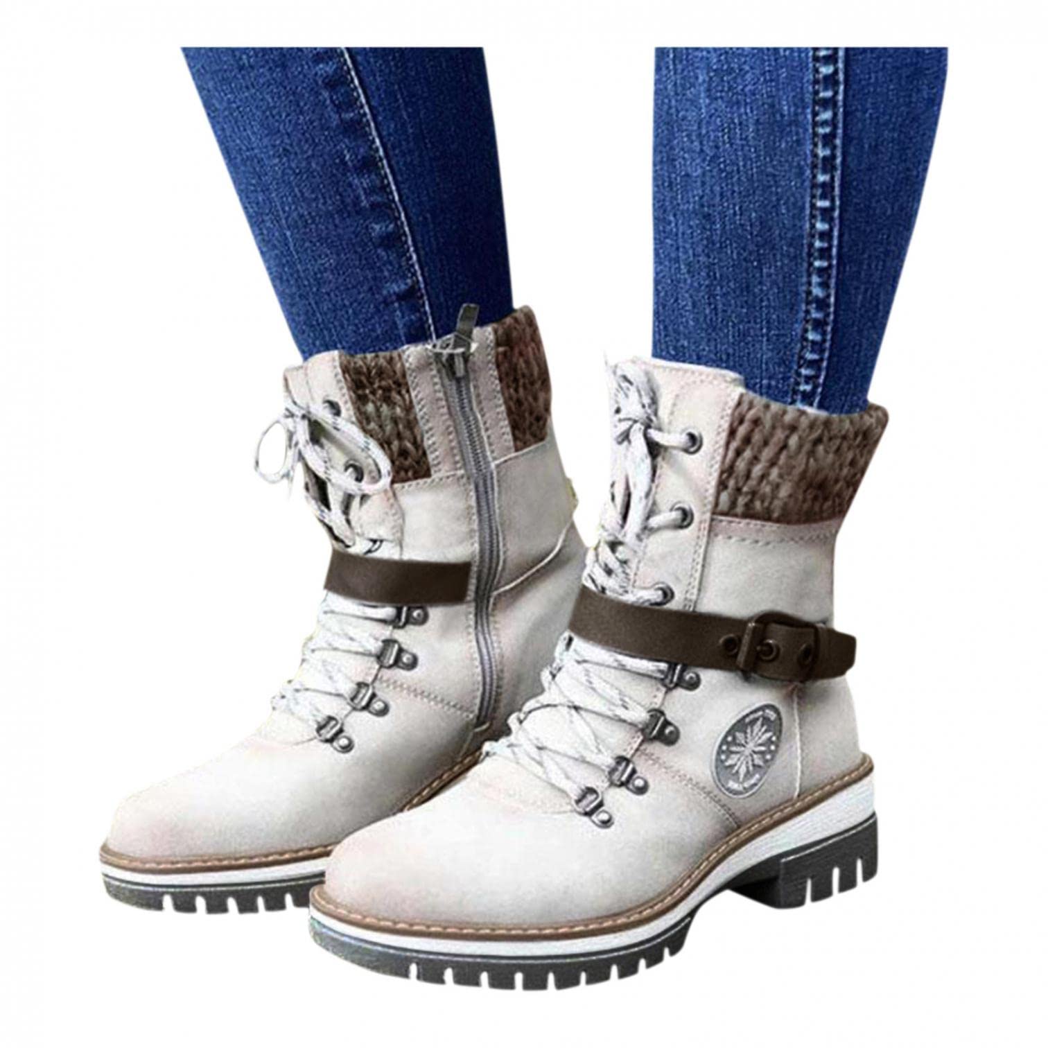 NOLDARES Women's Thigh High Buckle Stretchy Wedge Boots - Block Heel Side Zipper Slip On Over The Knee Casual Boots for Party, Night Out & Winter Fashion