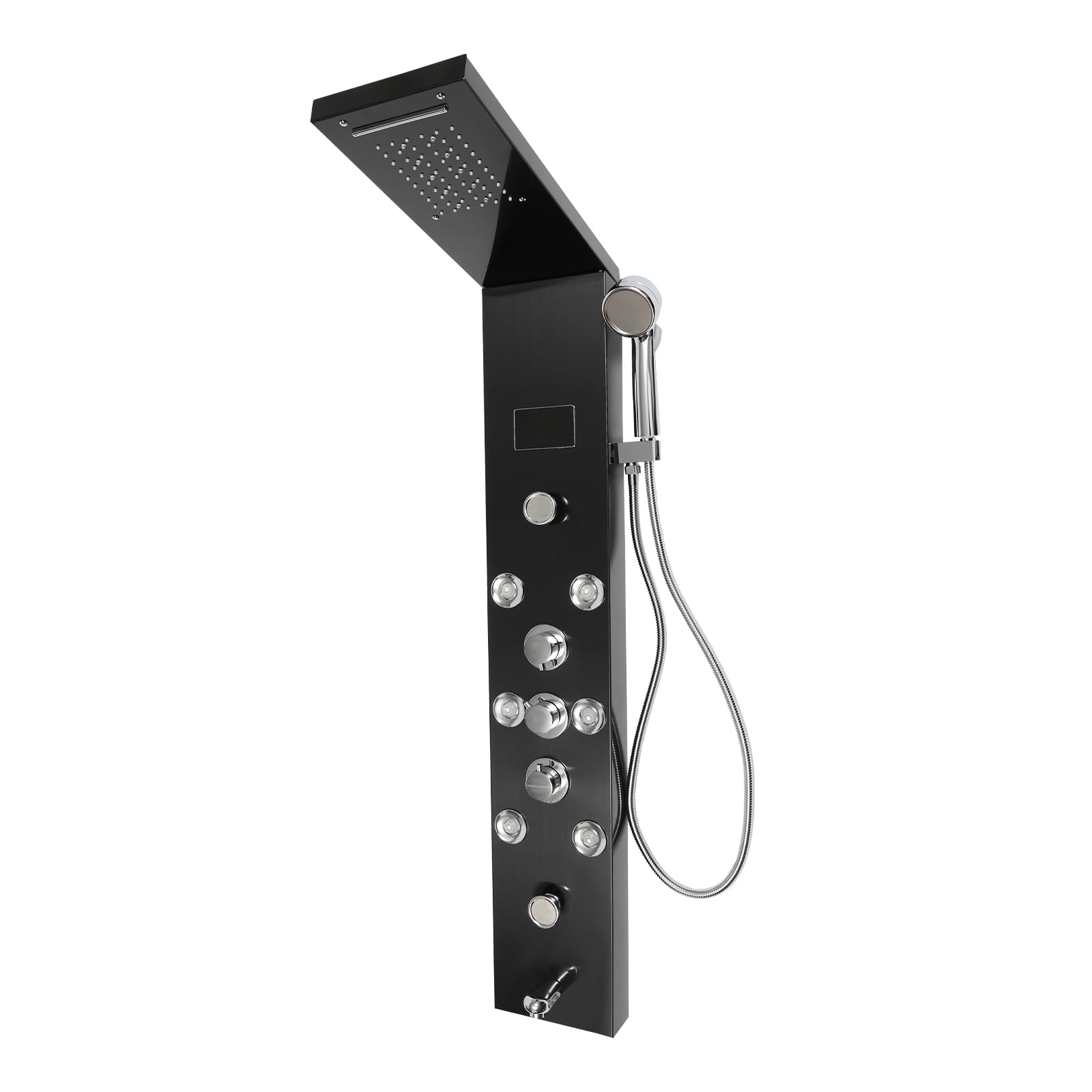 Premium Stainless Steel 6-Function Shower Panel Tower System with LED Rainfall Shower Head, Hydroelectric Display & Massage Jets - Spa-Like Bathroom Upgrade for Relaxing Rain Shower Experience