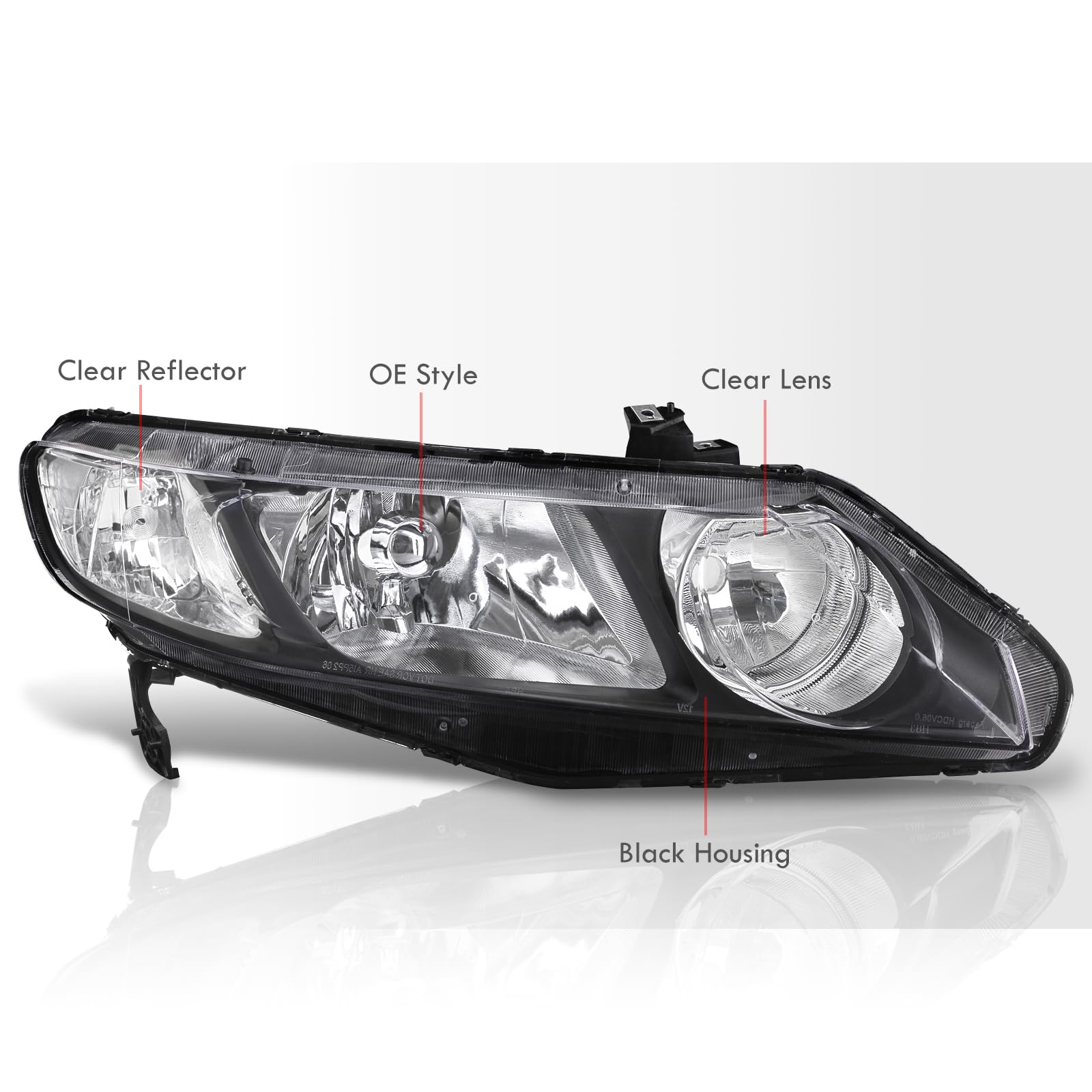 Black Clear Lens Headlights for Civic Sedan 2006-2011 - Bumper Lamps Assembly Pair - Night Driving Upgrade