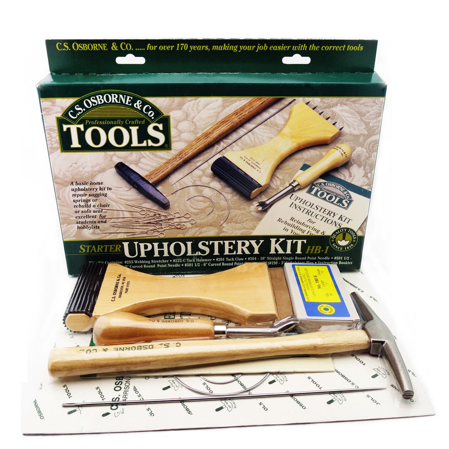 Professional C.S. Osborne HB-1 Upholstery Starter Kit - Heavy Duty Furniture Repair Tools for Sofa, Chair & Car Seat Restoration | DIY Home Improvement & Craft Projects