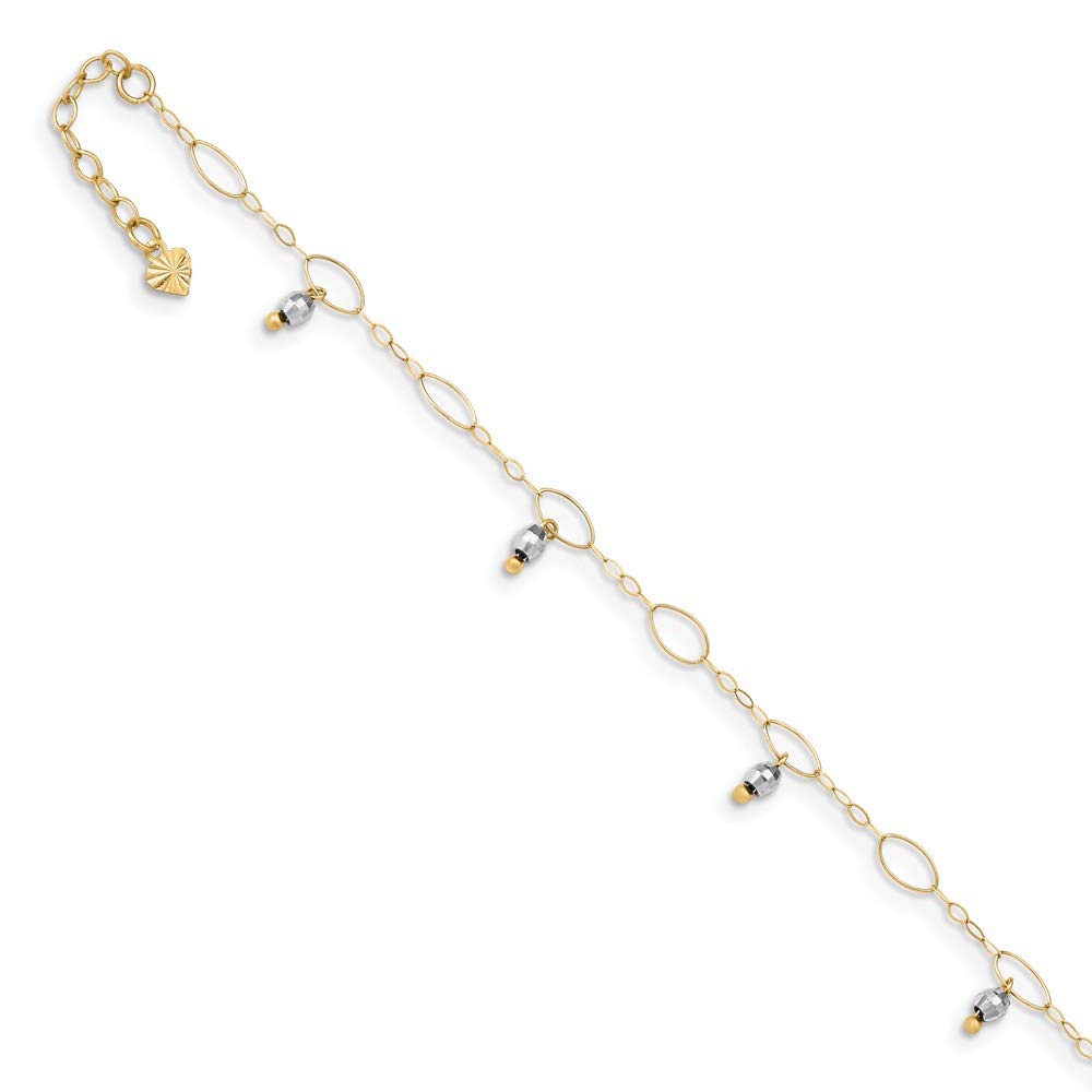 14K Two-Tone Gold Mirror Beaded Anklet Chain - 9 Inch Adjustable Ankle Bracelet for Women, Perfect for Beach, Party & Everyday Wear