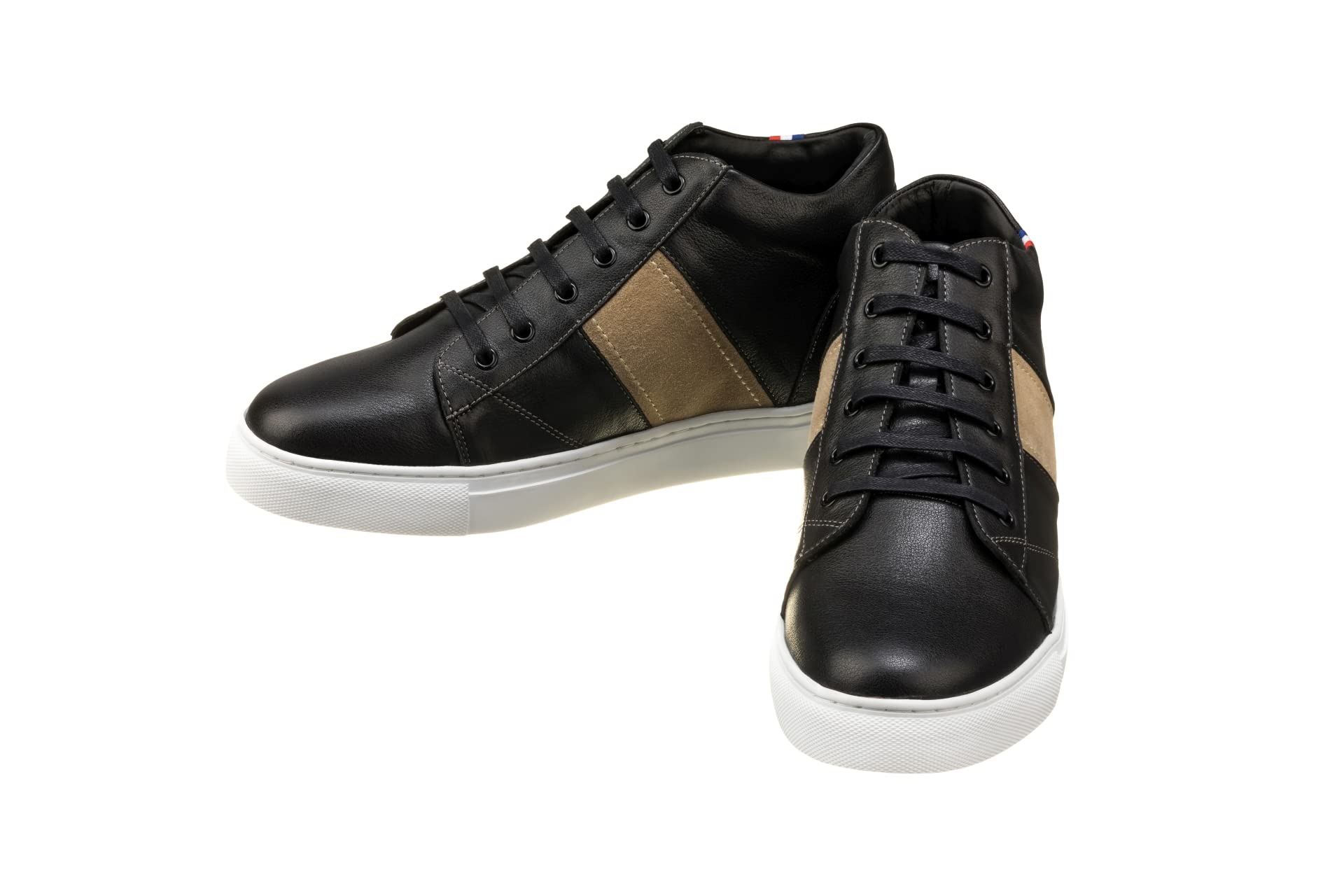 CALTO Men's Invisible Height Increasing Elevator Shoes - Black Leather Midtop Lace-up Casual Sneakers - 2.8 Inches Hidden Lift - Size 6 D(M) US - Perfect for Work, Dating & Formal Occasions
