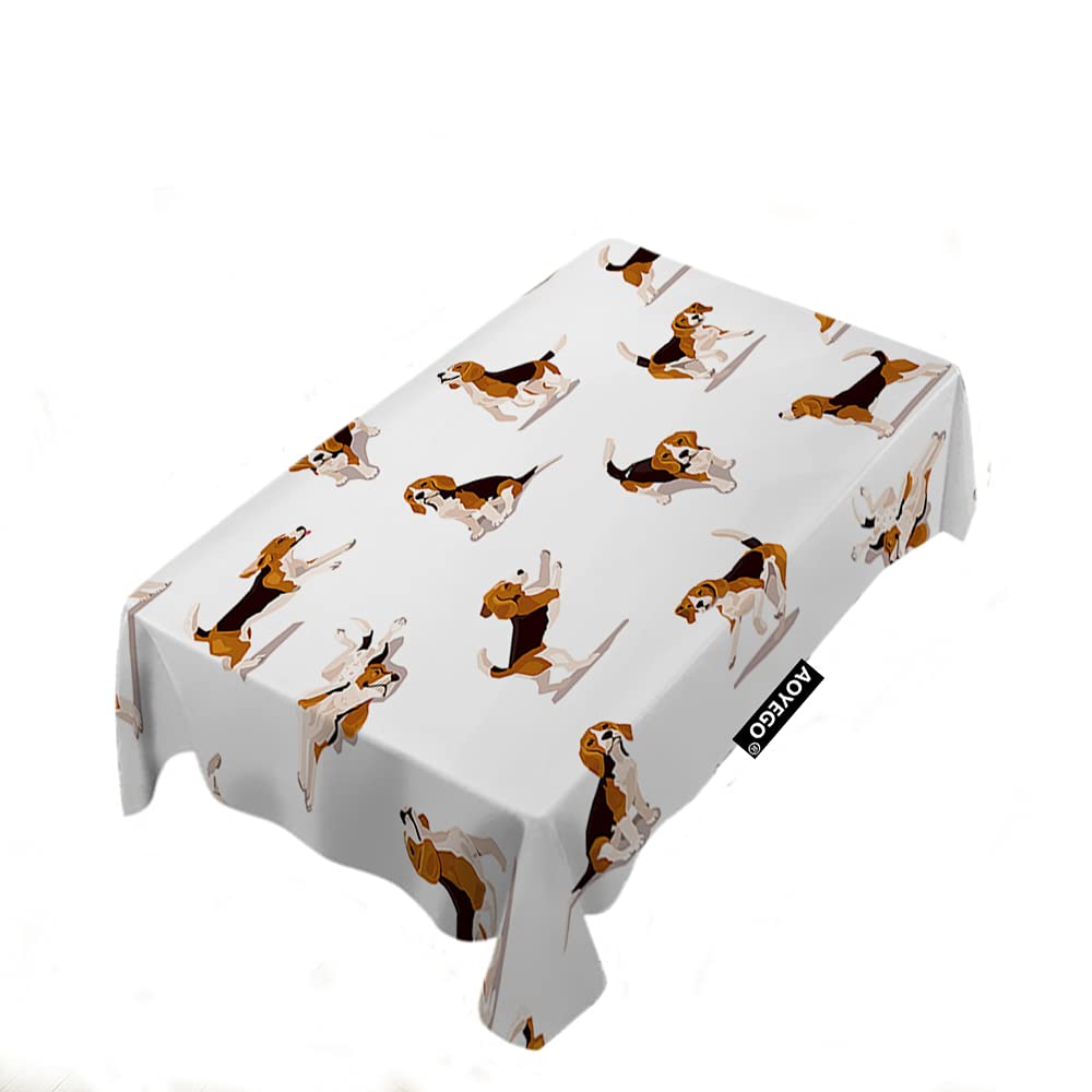 Cute Beagle Puppy Rectangle Tablecloth - 60x84 Inch Polyester Kitchen Table Cover with Adorable Dog Designs for Holiday Dinners, Restaurants & Home Decor | Waterproof & Washable