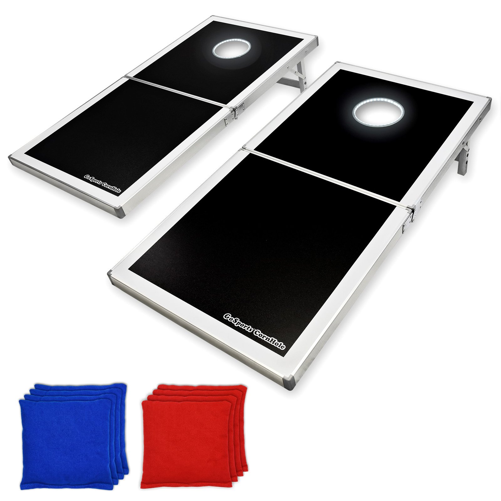 GoSports 4x2 ft Aluminum Cornhole Game Set with LED Lights or Standard - 2 Foldable Regulation Boards & 8 Bean Bags - Perfect for Backyard, Tailgating, and Outdoor Parties