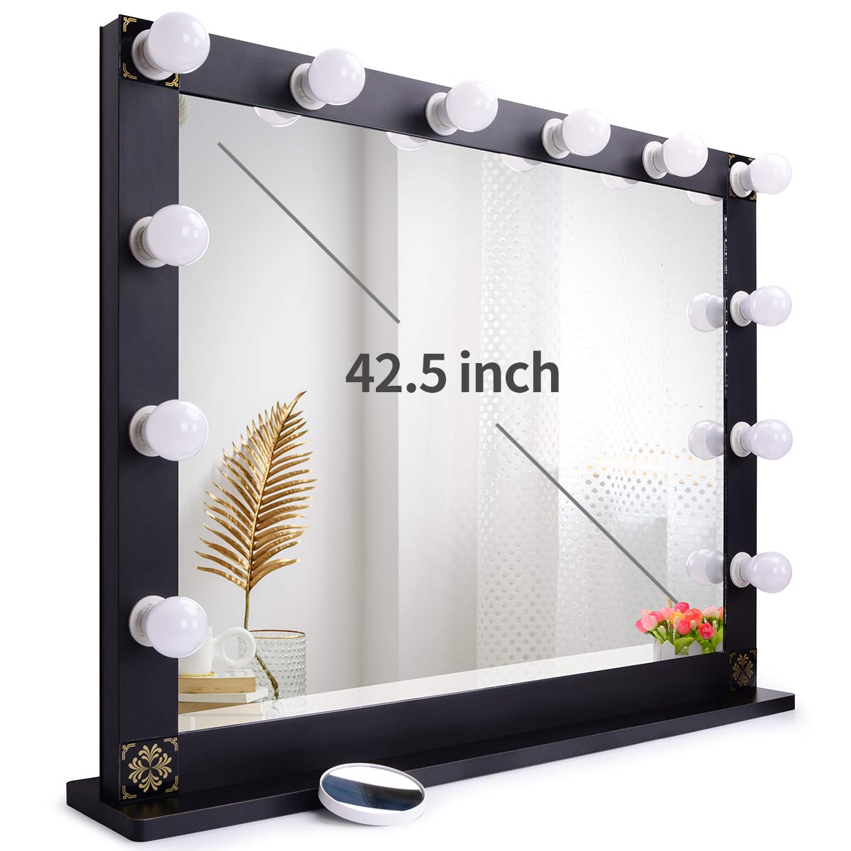 Hollywood Lighted Vanity Mirror with 12 Dimmable LED Bulbs - Large Tabletop Makeup Mirror for Professional Makeup Application & Dressing Room (Black) | Perfect for Home Beauty Station, Bridal Dressing & Salon Use