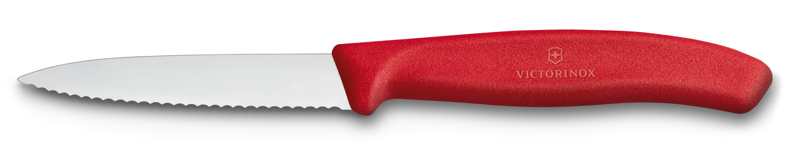 Victorinox 3.25 Inch Serrated Paring Knife with Red Handle - Perfect for Peeling, Slicing Fruits and Vegetables in Kitchen