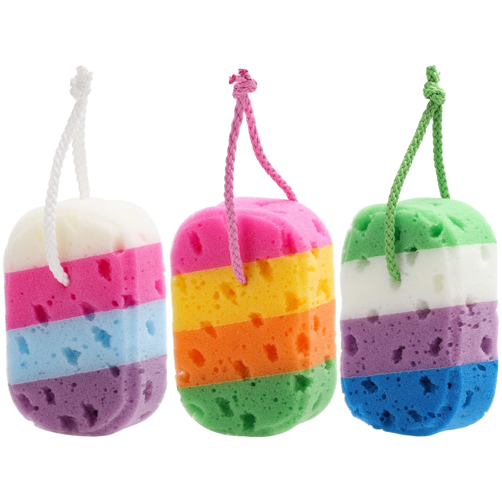 BTYMS 3-Pack Exfoliating Bath Sponges - Soft Shower Loofah & Body Scrubber for Gentle Skin Cleansing - Perfect for Spa, Daily Shower & Sensitive Skin Care