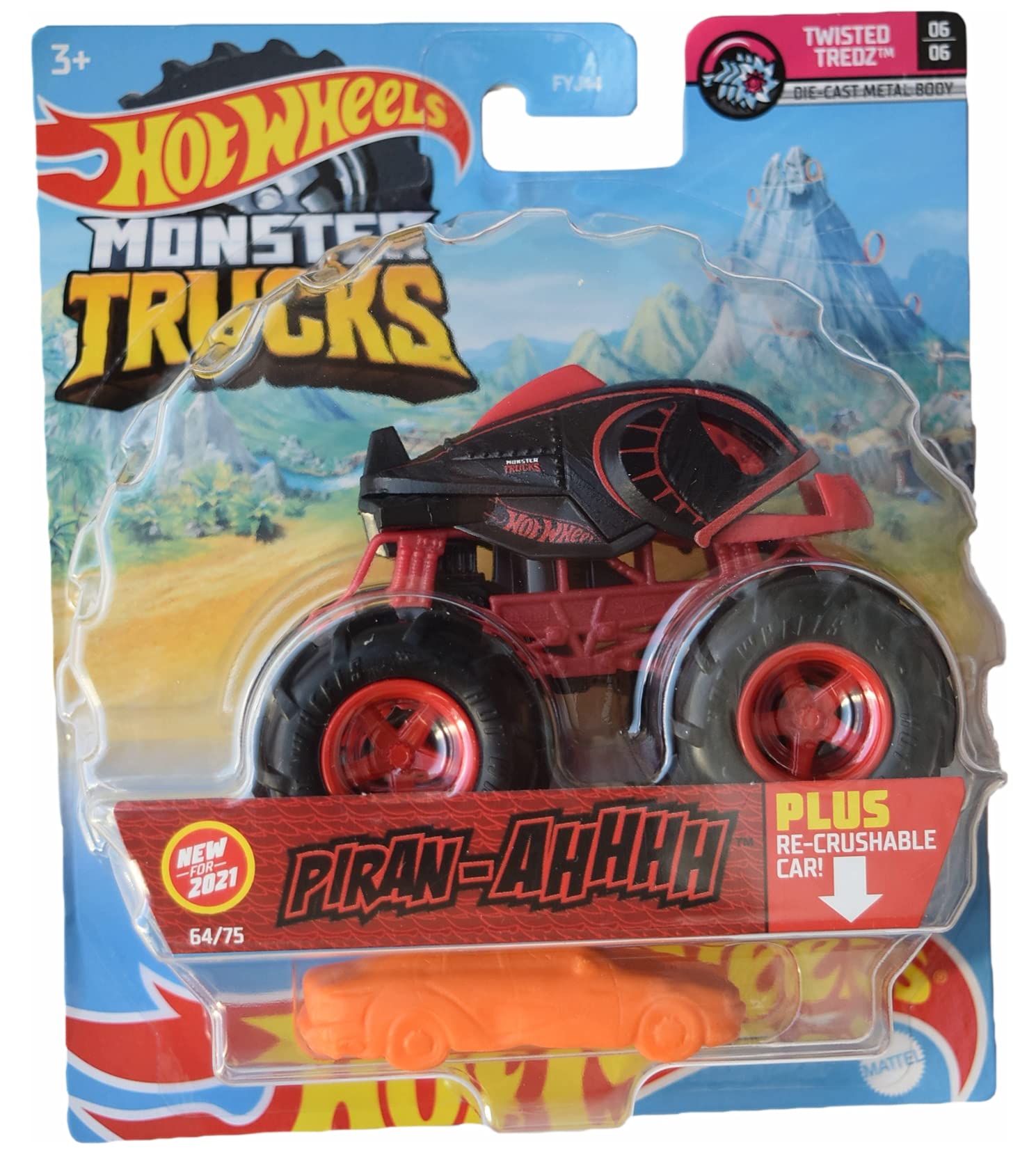 Hot Wheels Monster Trucks Piran-Ahhhh 1:64 Scale Die-Cast Toy Car with Re-Crushable Feature - Collectible Vehicle for Kids & Adults - Perfect for Playtime, Display, and Monster Truck Battles