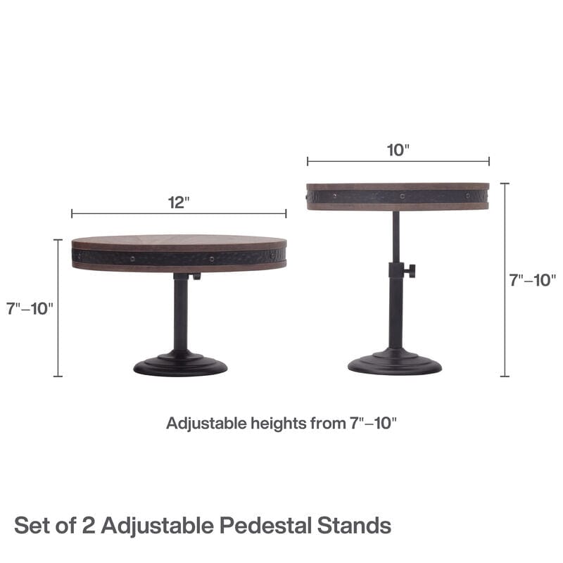 Rustic Set of 2 Adjustable Serving Platter Cake Stands - Perfect for Weddings, Parties & Home Decor | Elegant Dessert Display for Cakes, Pastries & Appetizers