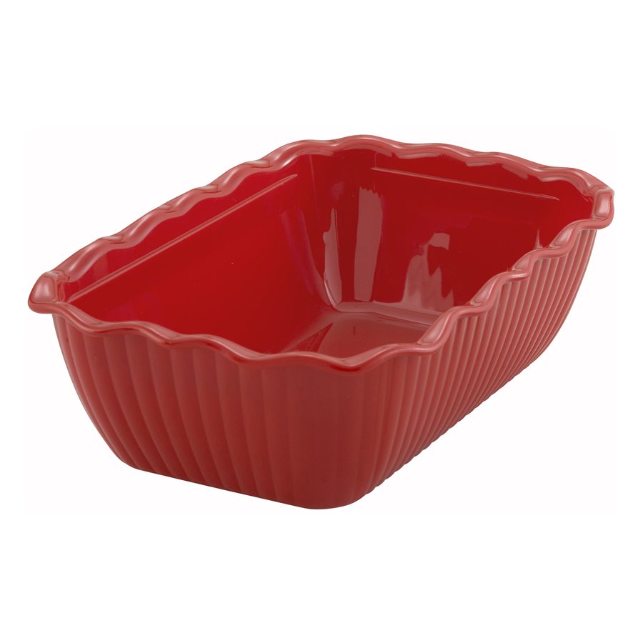 Winco 10 x 7 Inch Deli Crock Food Container - 3 Deep Compartments, Red - Perfect for Delis, Restaurants, and Catering Services