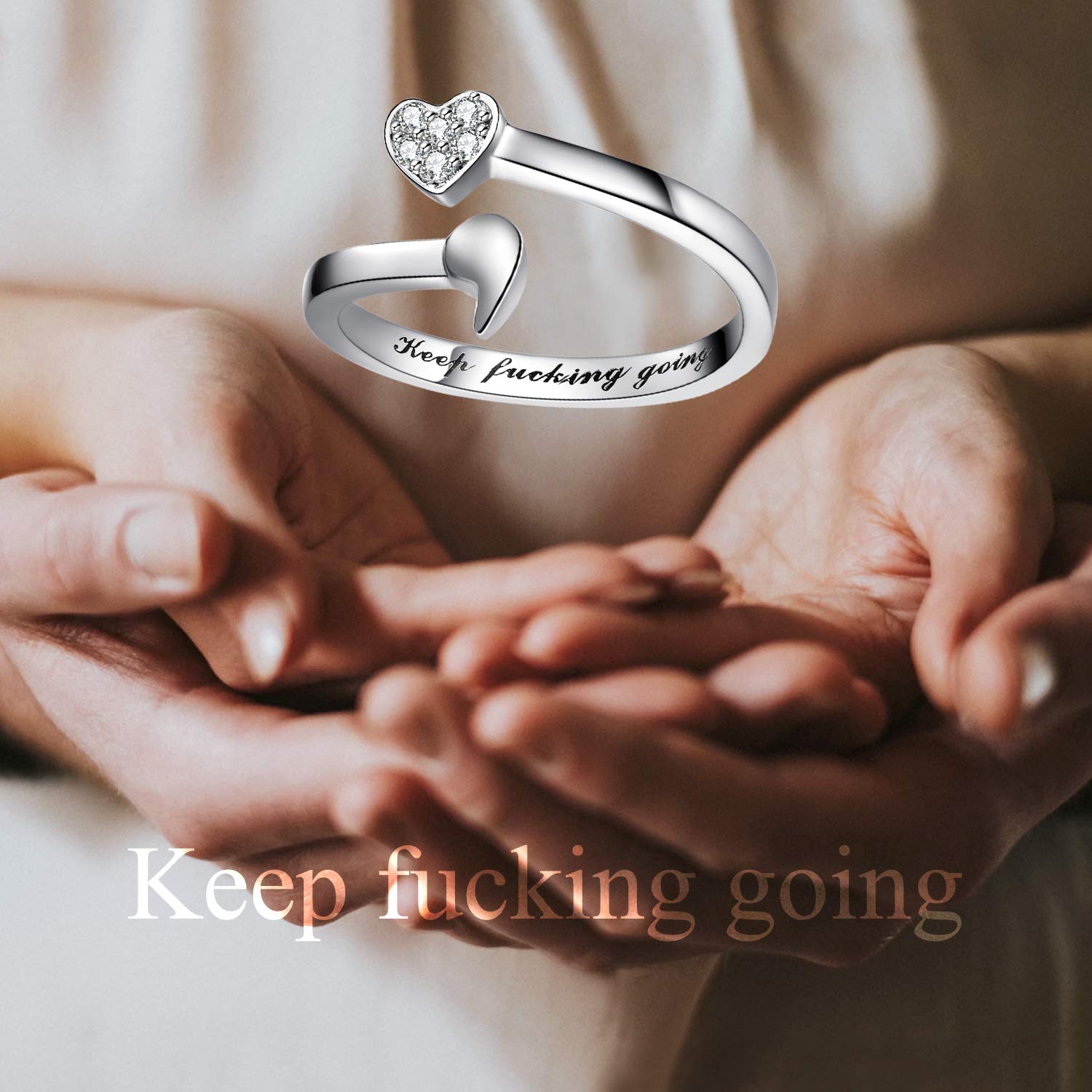 925 Sterling Silver Keep Going Semicolon Ring - Inspirational Jewelry Gift for Women, Depression Awareness, Anxiety Support - Perfect for Daily Wear, Motivational Present, Self-Love Reminder