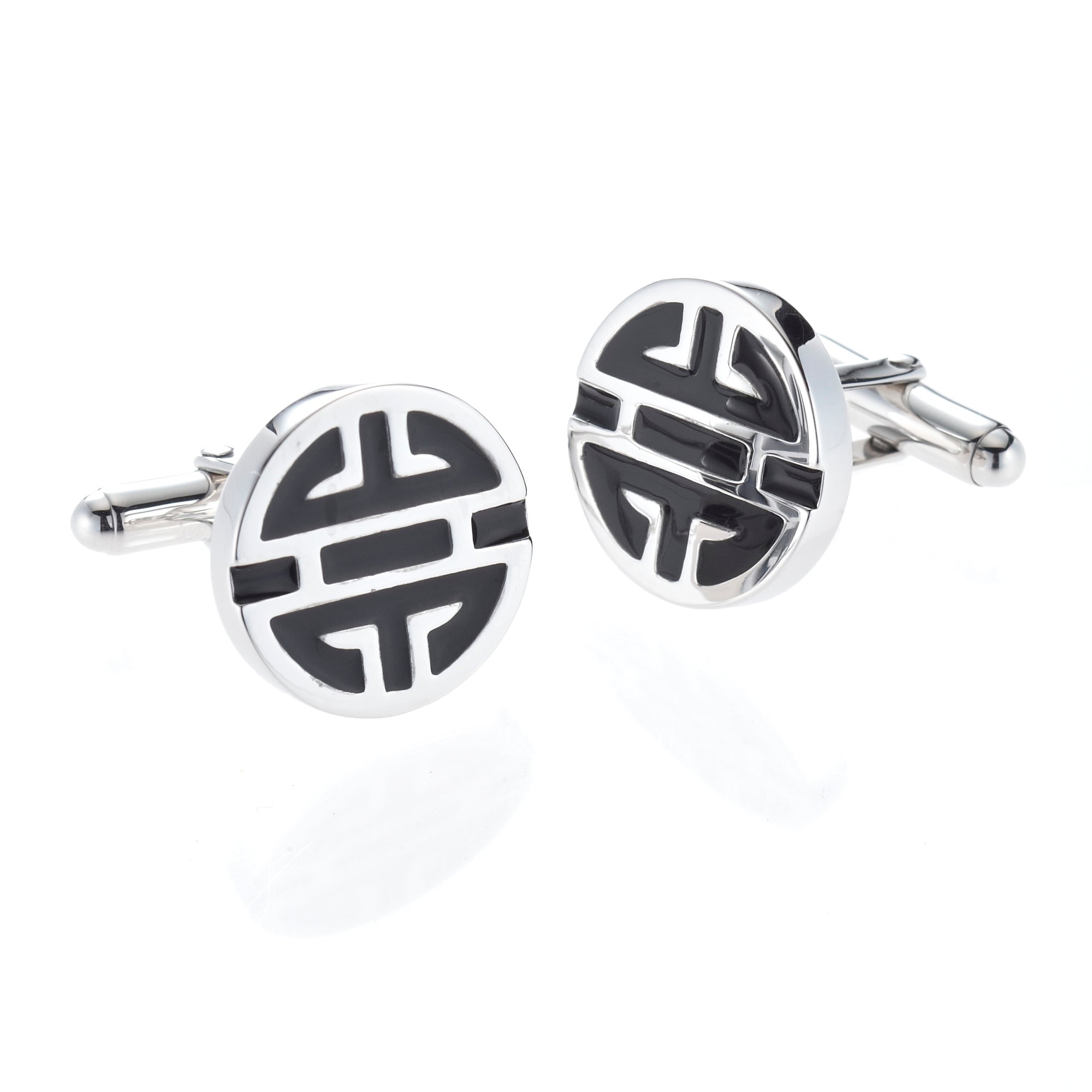 Elegant Silver & Black Enamel Cufflinks for Men - Classic Dress Accessories for Weddings, Business Meetings & Formal Events