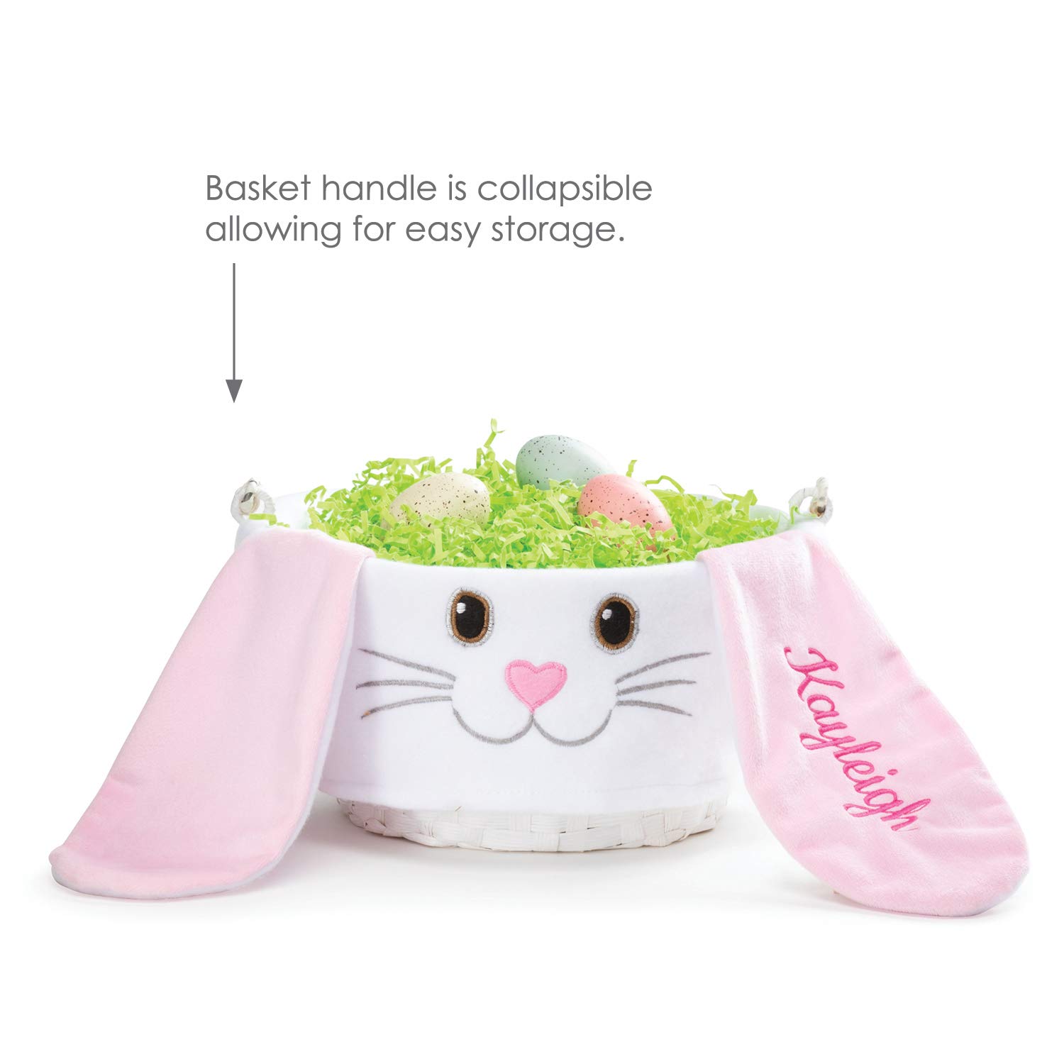 Personalized Floppy Ear Easter Basket with Handle & Custom Name - White Woven Bunny Easter Basket for Kids | Easter Gift for Girls, Boys | Perfect for Easter Egg Hunts, Party Favors & Spring Decor