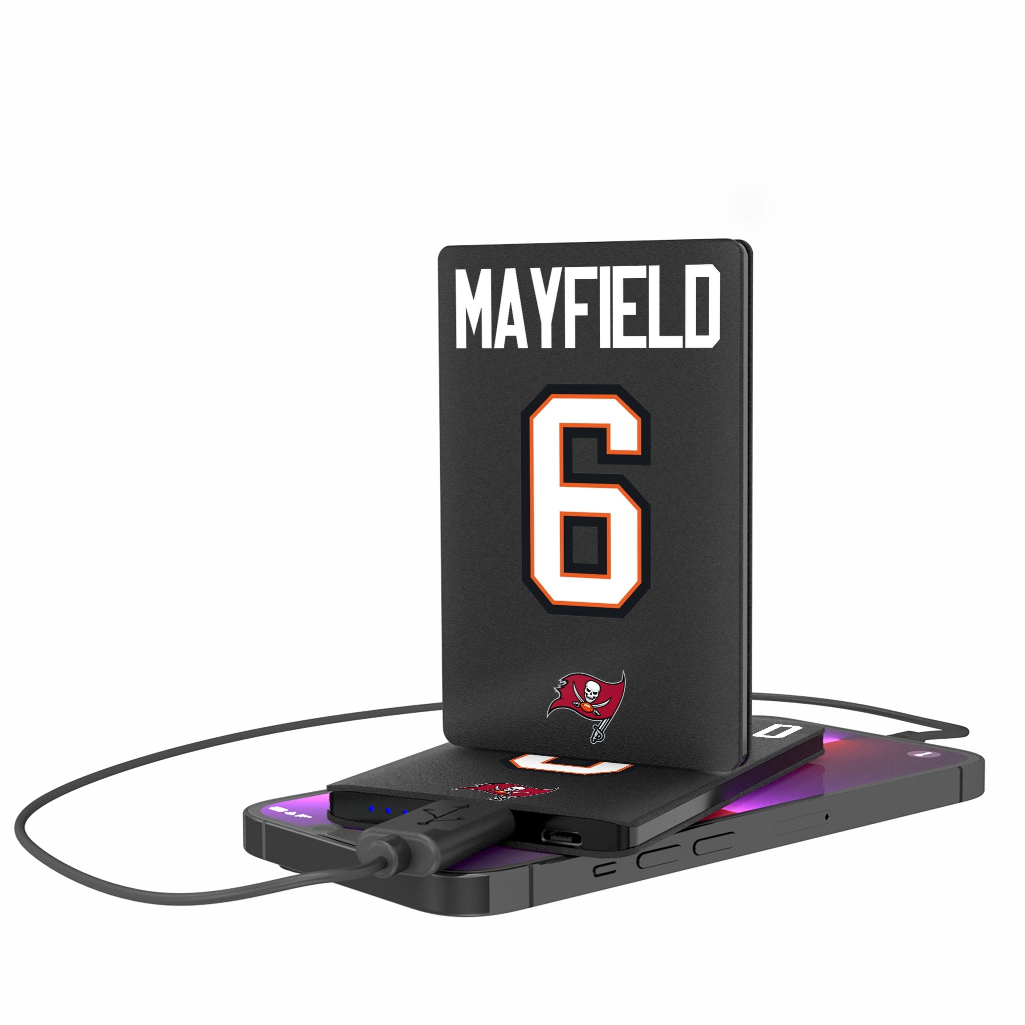 Baker Mayfield Tampa Bay Buccaneers 2500mAh Portable Power Bank - Compact Credit Card-Sized Charger for Phones, Perfect for Travel, Camping & Emergency Backup