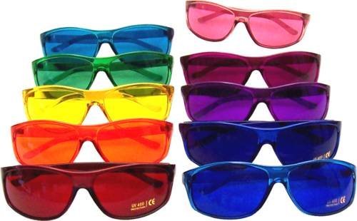 Color Therapy Glasses Pro Style - Set of 10 Colors for Light Therapy & Mood Enhancement | Poker Sunglasses for Gaming & Parties | Also Available in 7 or 9-Piece Sets