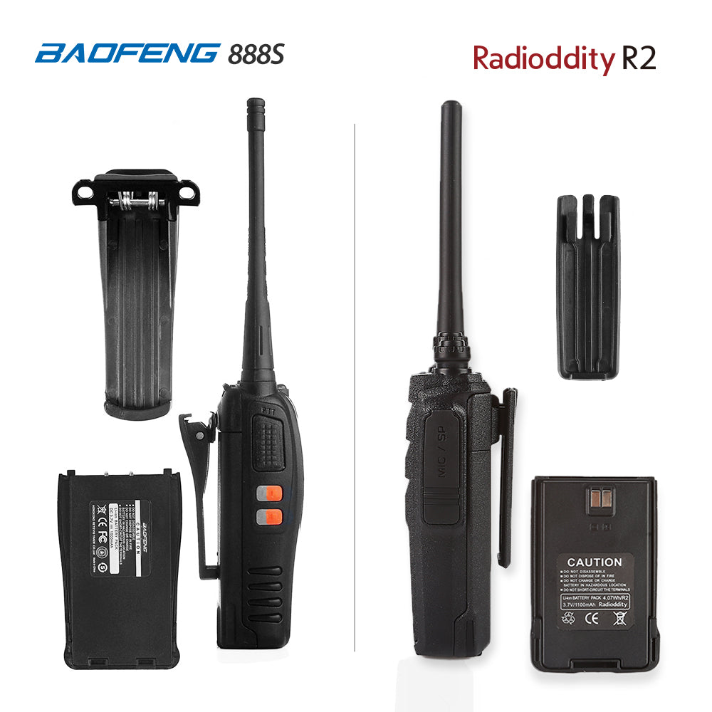 2-Pack Radioddity R2 Two Way Radio Walkie Talkie - Long Range 16-Channel UHF VHF Handheld Transceiver for Outdoor, Hiking, Camping & Emergency Communication