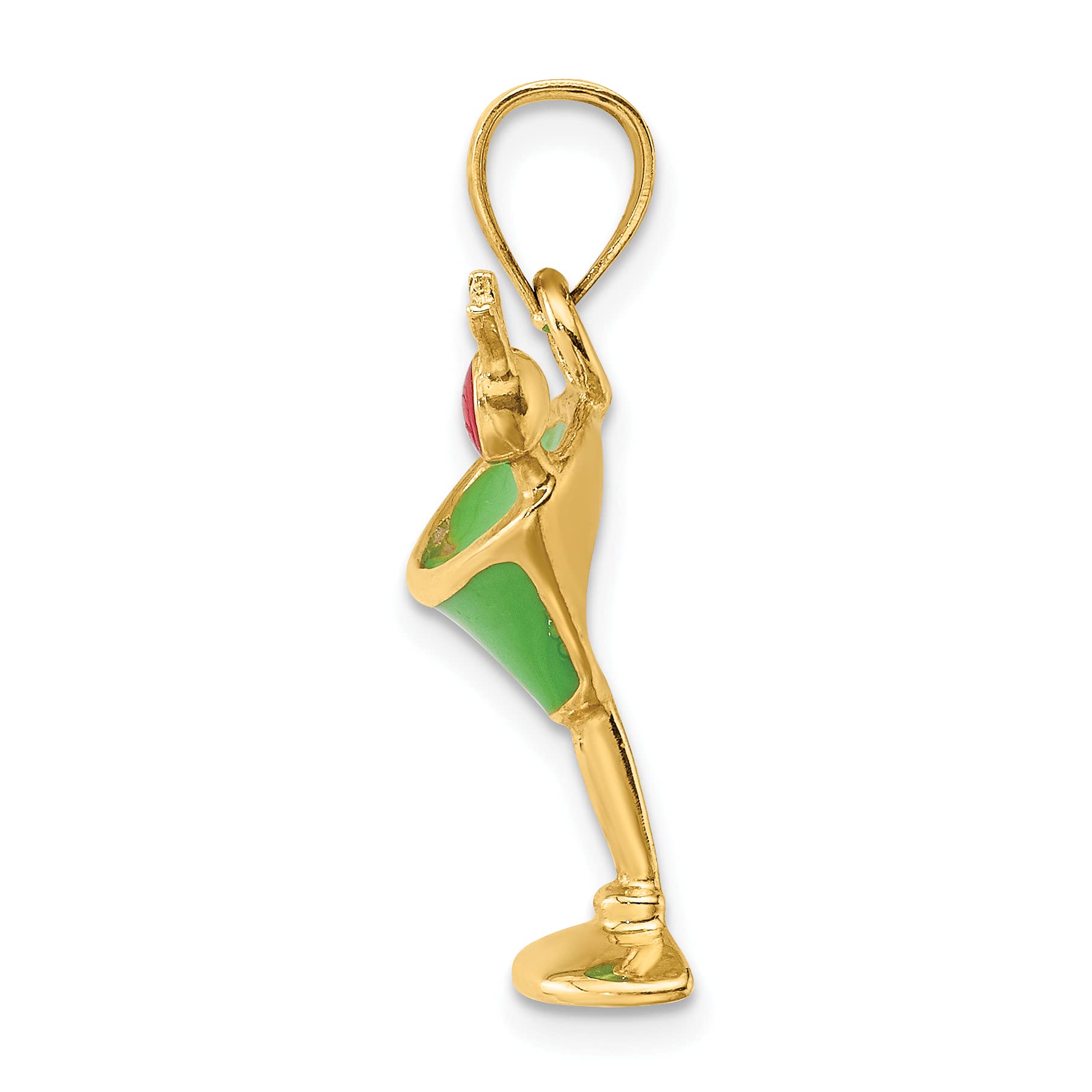 14K Yellow Gold Green Enamel Martini Charm with Cherry - 15.85mm Dainty Cocktail Jewelry for Bracelets & Necklaces - Perfect for Parties, Gifts & Everyday Wear