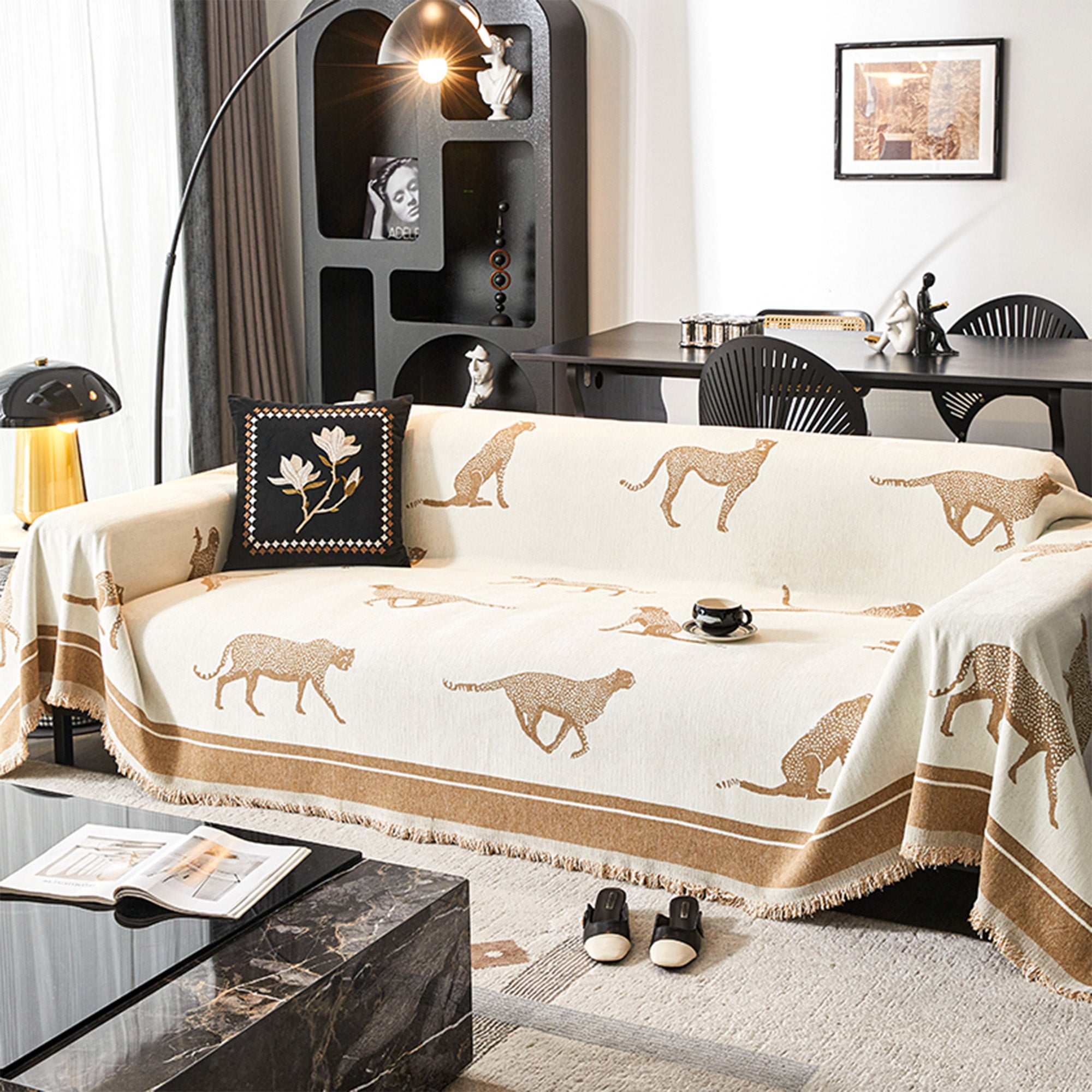Premium Anti-Pilling Sofa Cover for Living Room - Soft Stretchable Couch Protector for Pets, Kids & Everyday Use - Safari Elegance Design - Fits Most Couches (3-Seater, 80