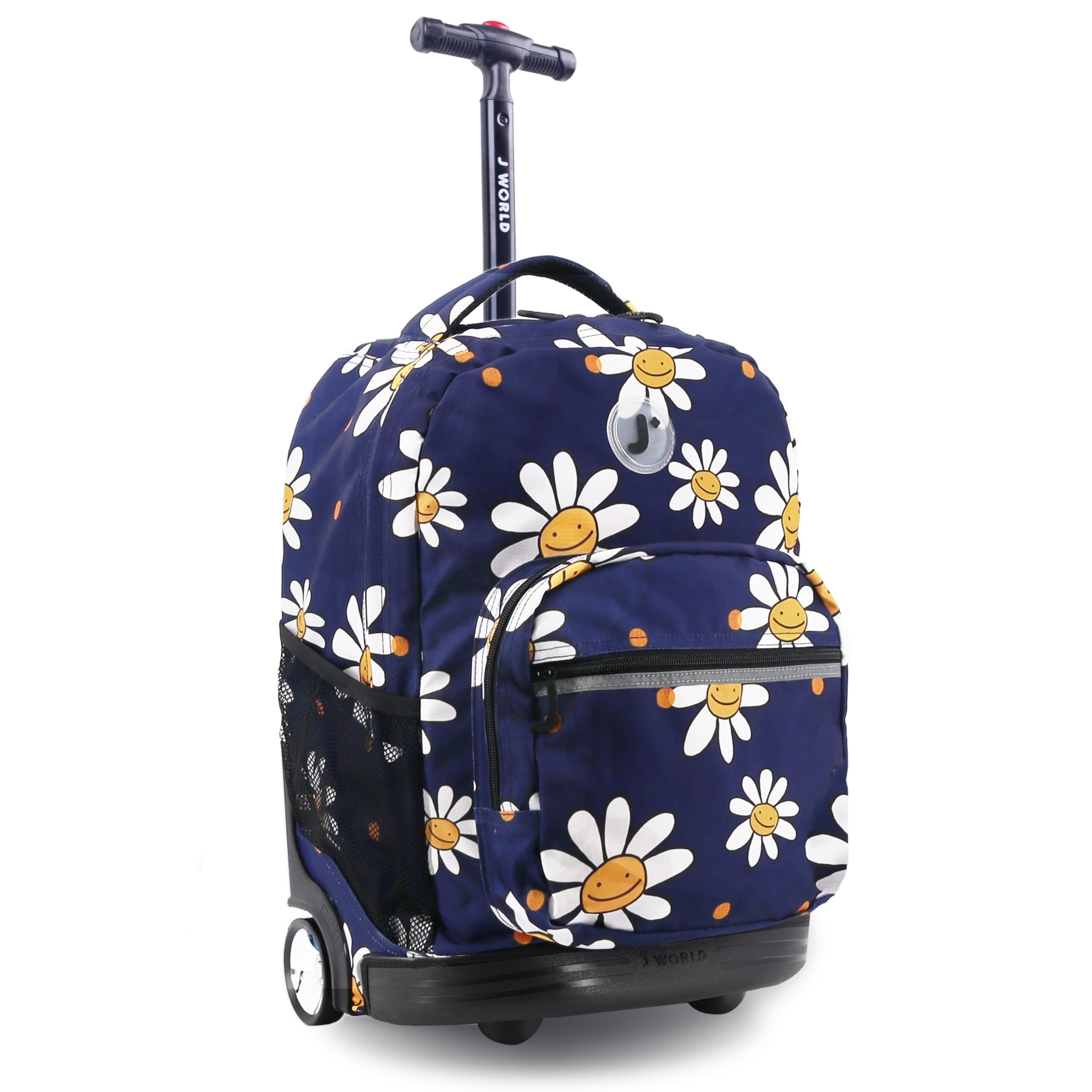 J World New York Sunrise Kids Rolling Backpack - 18 Inch Wheeled Bookbag for Girls & Boys, Teens School Backpack with Wheels - Perfect for School, Travel, and Daily Use (Joy Daisy Design)