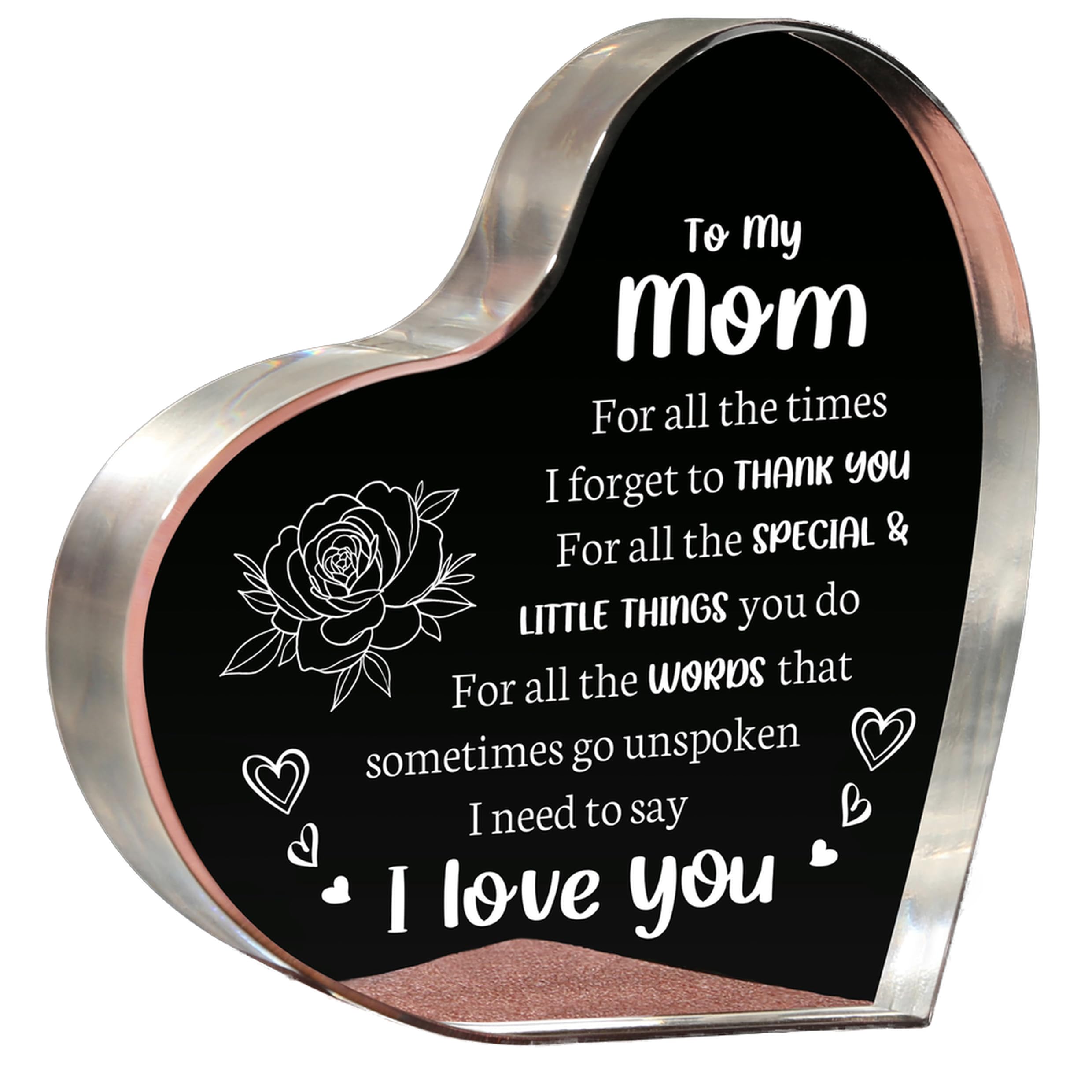 Personalized Acrylic Keepsake for Mom - 3.9x3.9 Inch 'I Love You Mom' Gift - Perfect for Mother's Day, Birthday, Christmas & Valentine's Day - Heartfelt Present from Son/Daughter - Home Decor & Sentimental Gift Idea