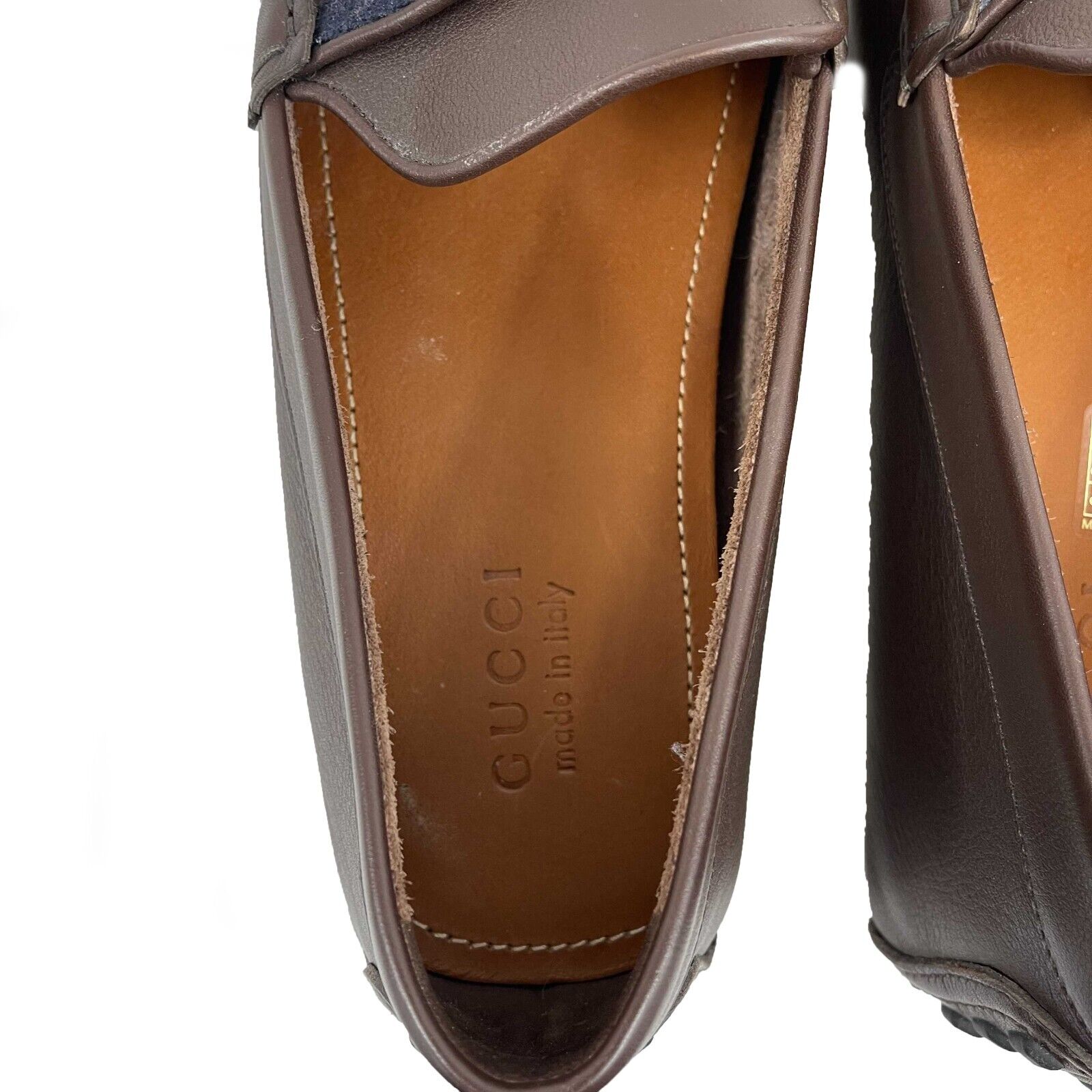 GUCCI Men's Cocoa Brown Leather Driver Shoes with Web Detail - Size 13/13.5 US - Luxury Casual & Business Loafers for Men