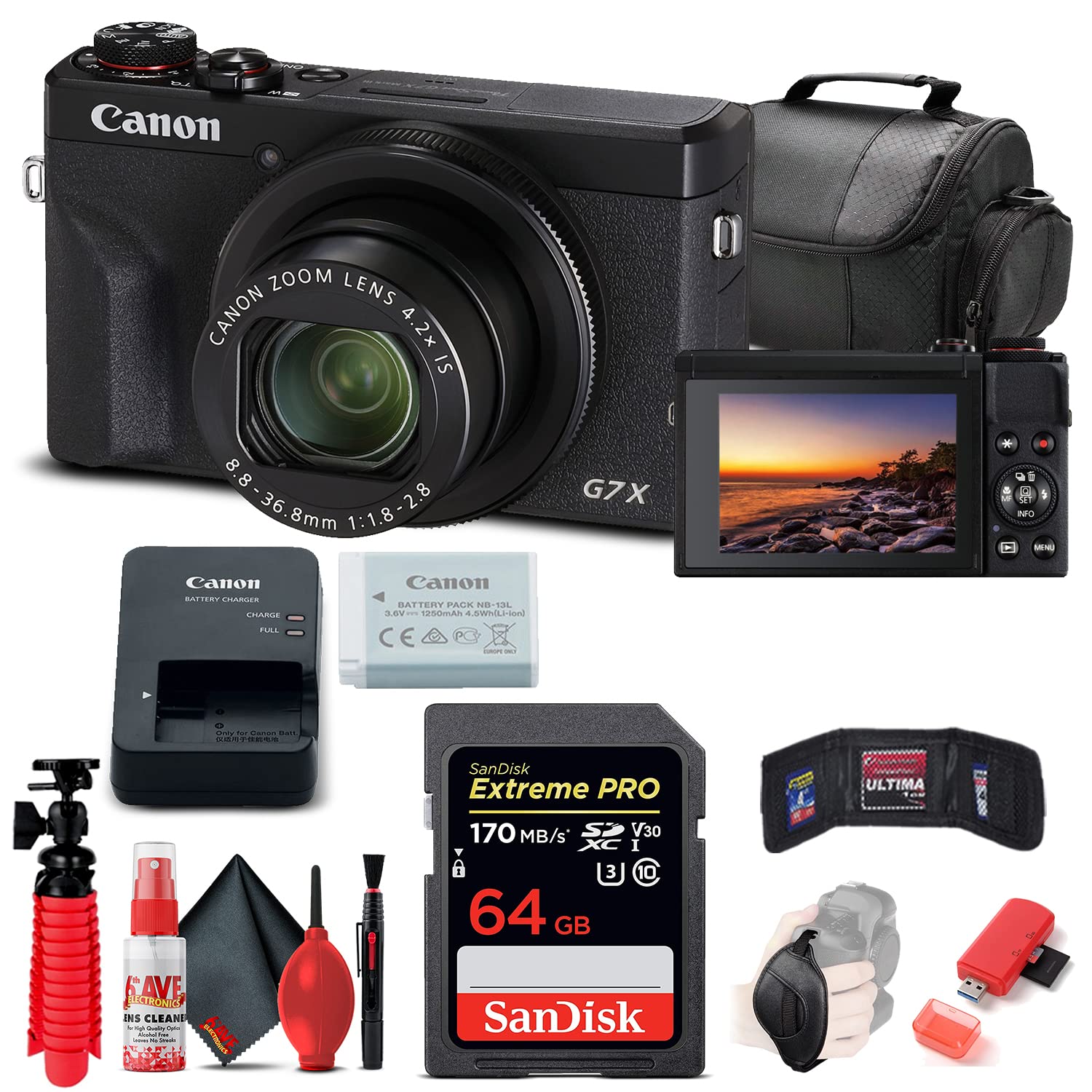 Canon PowerShot G7 X Mark III Digital Camera (Black) with 64GB SD Card, Tripod & Accessories Kit - 4K Vlogging Camera for YouTube, Travel Photography & Content Creation (Renewed)