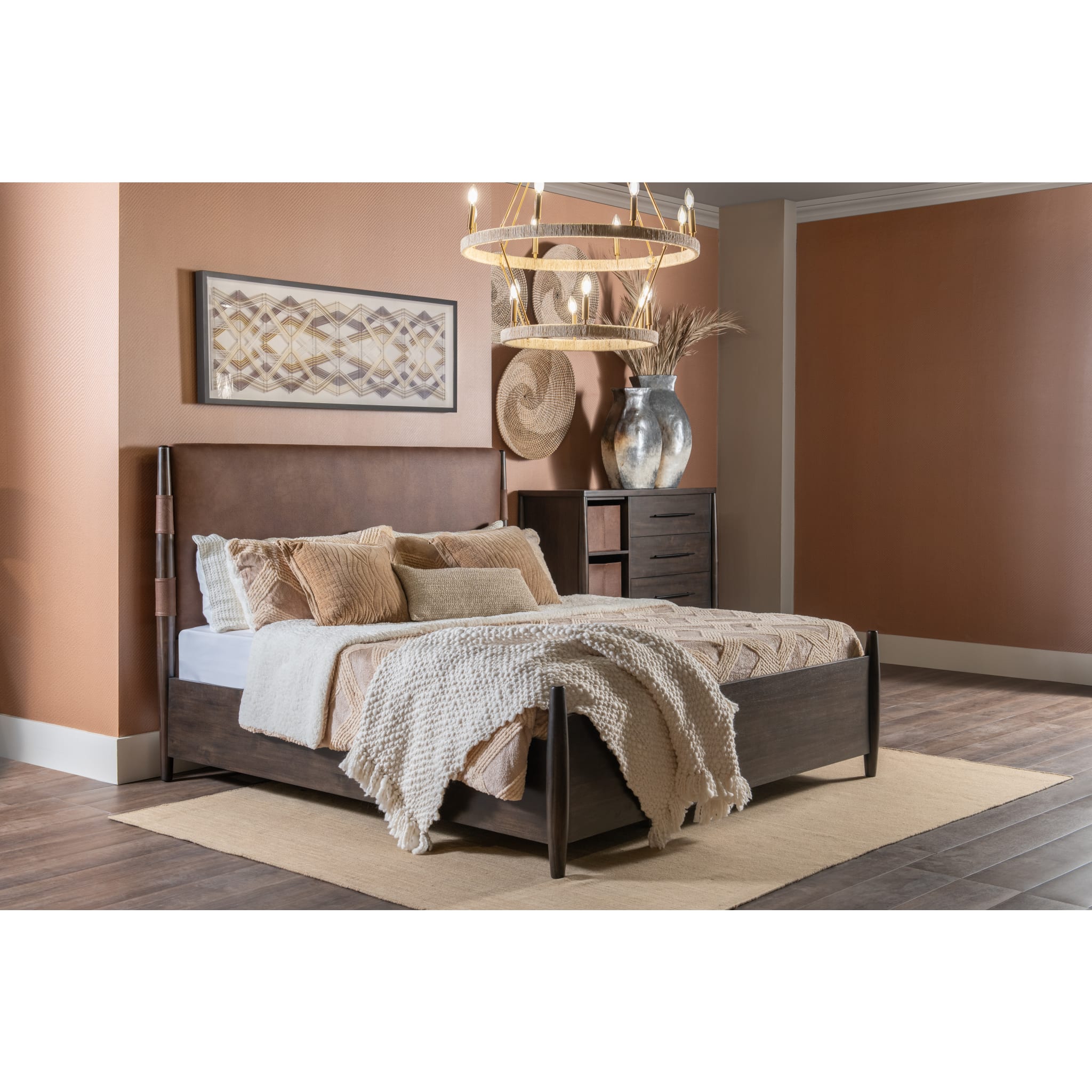 Koko Upholstered Panel Bed in Minx - Queen Size Fabric Platform Bed Frame with Headboard - Modern Bedroom Furniture for Master & Guest Rooms