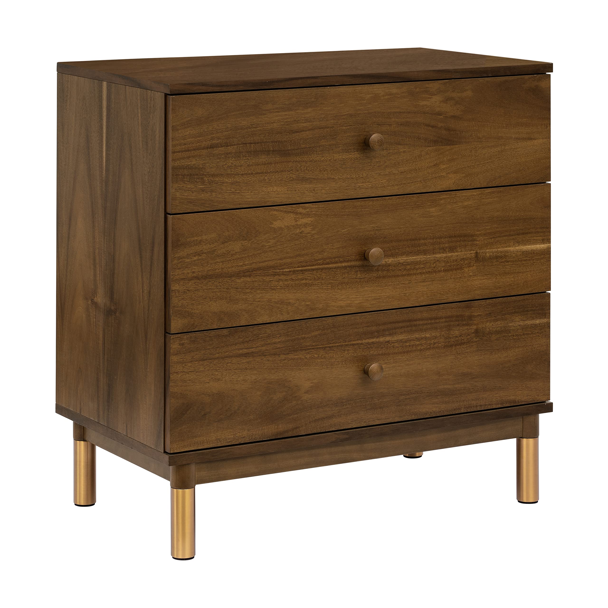 Babyletto Gelato 3-Drawer Changing Table Dresser with Removable Changing Tray - Natural Walnut Finish & Brushed Gold Legs, Greenguard Gold Certified - Perfect Nursery Furniture for Diaper Changes & Baby Storage