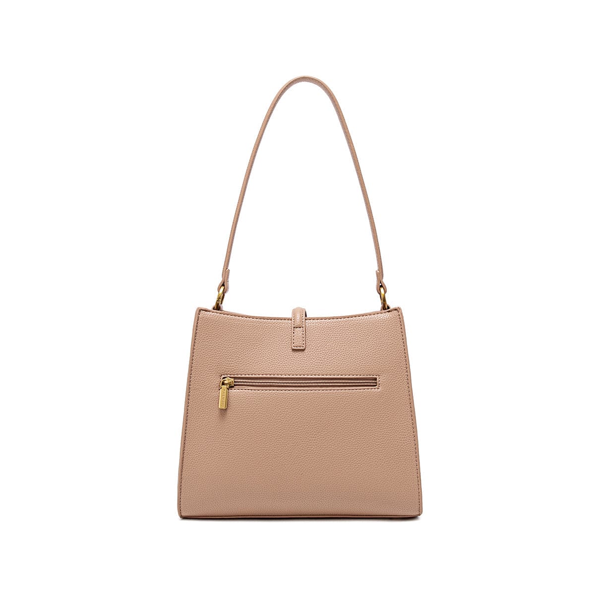 Vegan Leather Shoulder Bag for Women - Lock Design, Latte Pebbled Texture - Perfect for Work, Travel, and Everyday Use