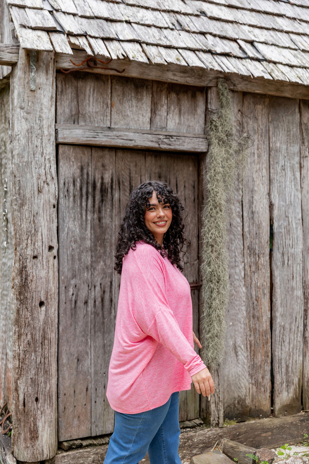 Women's Harlow Knit Top in Pink Marl - Soft Casual Sweater for Everyday Wear & Layering