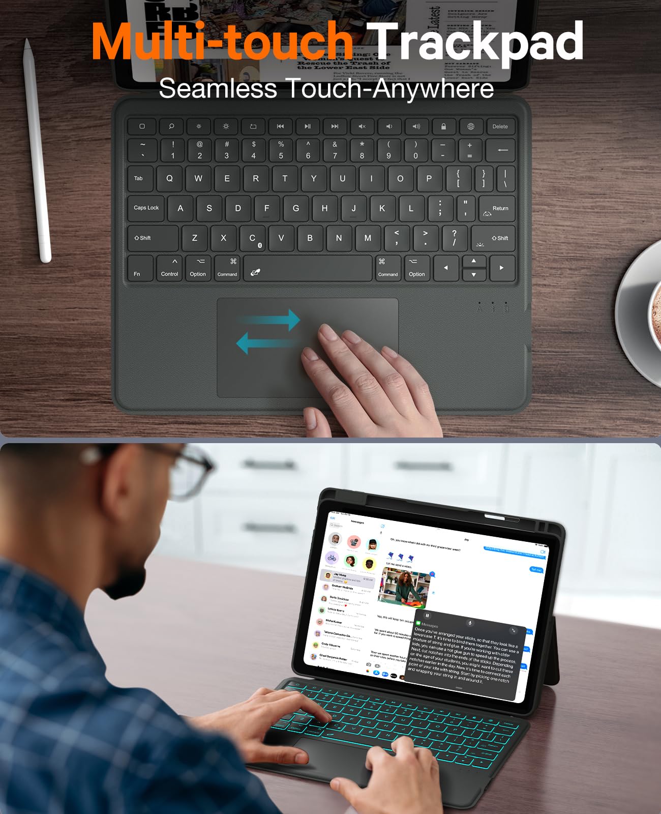 CHESONA Rugged Keyboard Case for iPad 10th & 11th Generation (A16) - Magnetic Detachable Protective Cover with Smart Trackpad, 15°-180° Adjustable Stand, Backlit Keyboard for iPad 11th 2025/10th 2022 (Gray) - Perfect for Work, Travel & Home Office Use