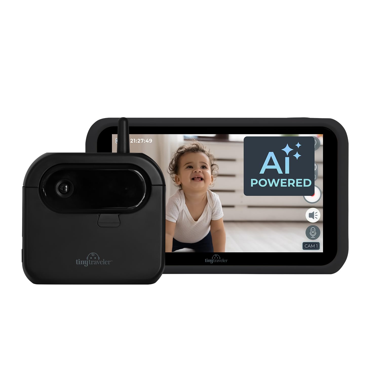 Tiny Traveler AI Smart Wireless Baby Car Monitor with Cry/Laugh/Stand Detection & Virtual Fence - 1000ft Long Range, Night Vision, Lullabies & Night Light for Safe Baby Monitoring in Cars, Strollers & Travel | Perfect for Road Trips & Family Outings