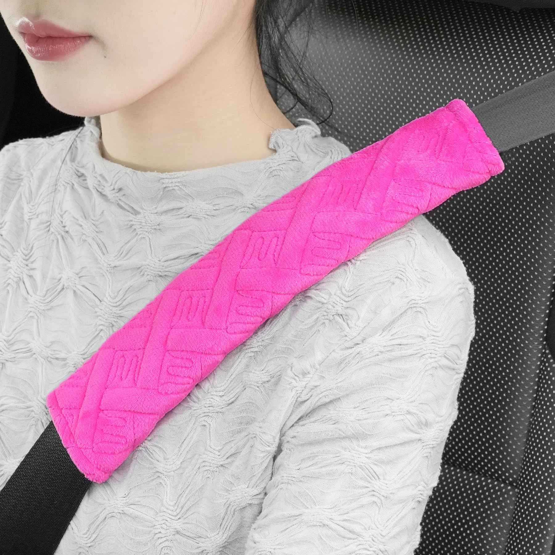 JUSTTOP 2-Pack Universal Car Seat Belt Pads - Soft Shoulder Strap Covers for Comfortable Driving - Car Interior Accessories (Deep Pink) - Perfect for Long Trips, Commuting and Daily Driving Comfort