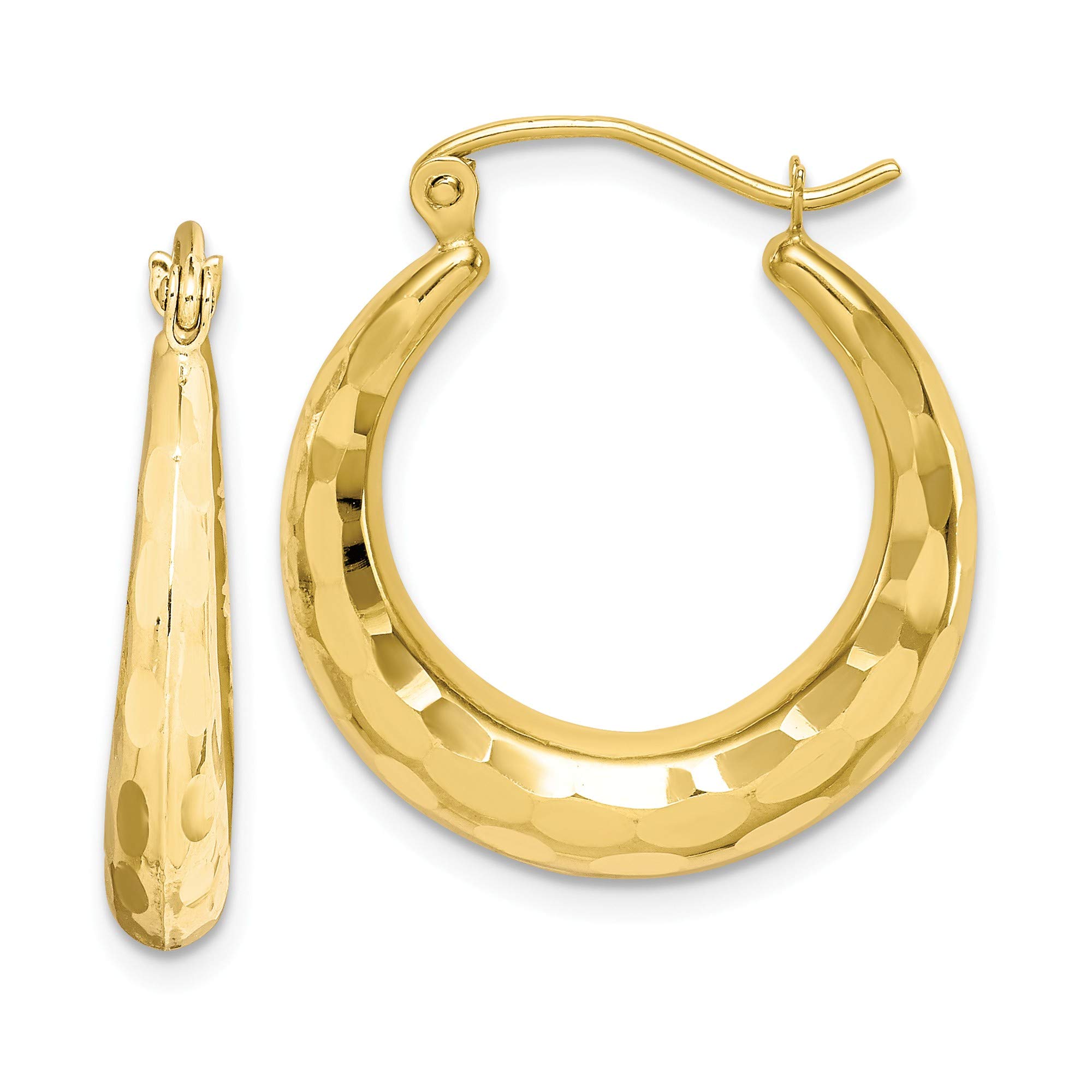 10k Yellow Gold Polished & Diamond-Cut Hoop Earrings for Women – Perfect for Everyday Wear, Parties & Special Occasions