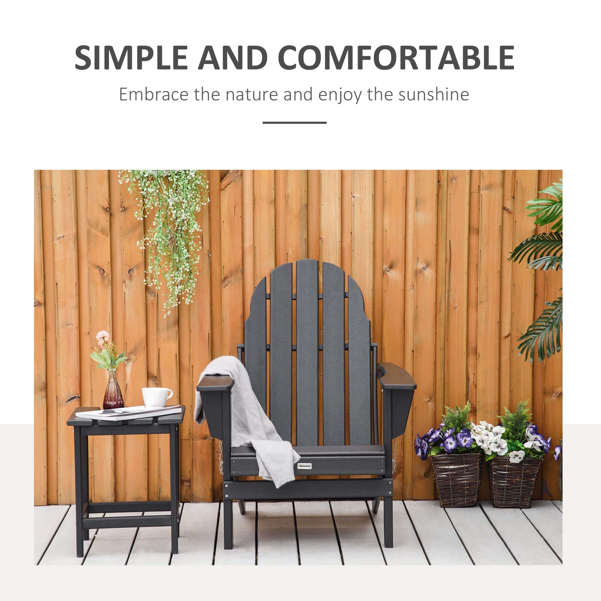 Outsunny Folding Adirondack Chair - Weather-Resistant HDPE Outdoor Fire Pit Chair for Patio, Garden, Backyard, Lawn - Perfect for Camping, Picnics & Relaxing in Black
