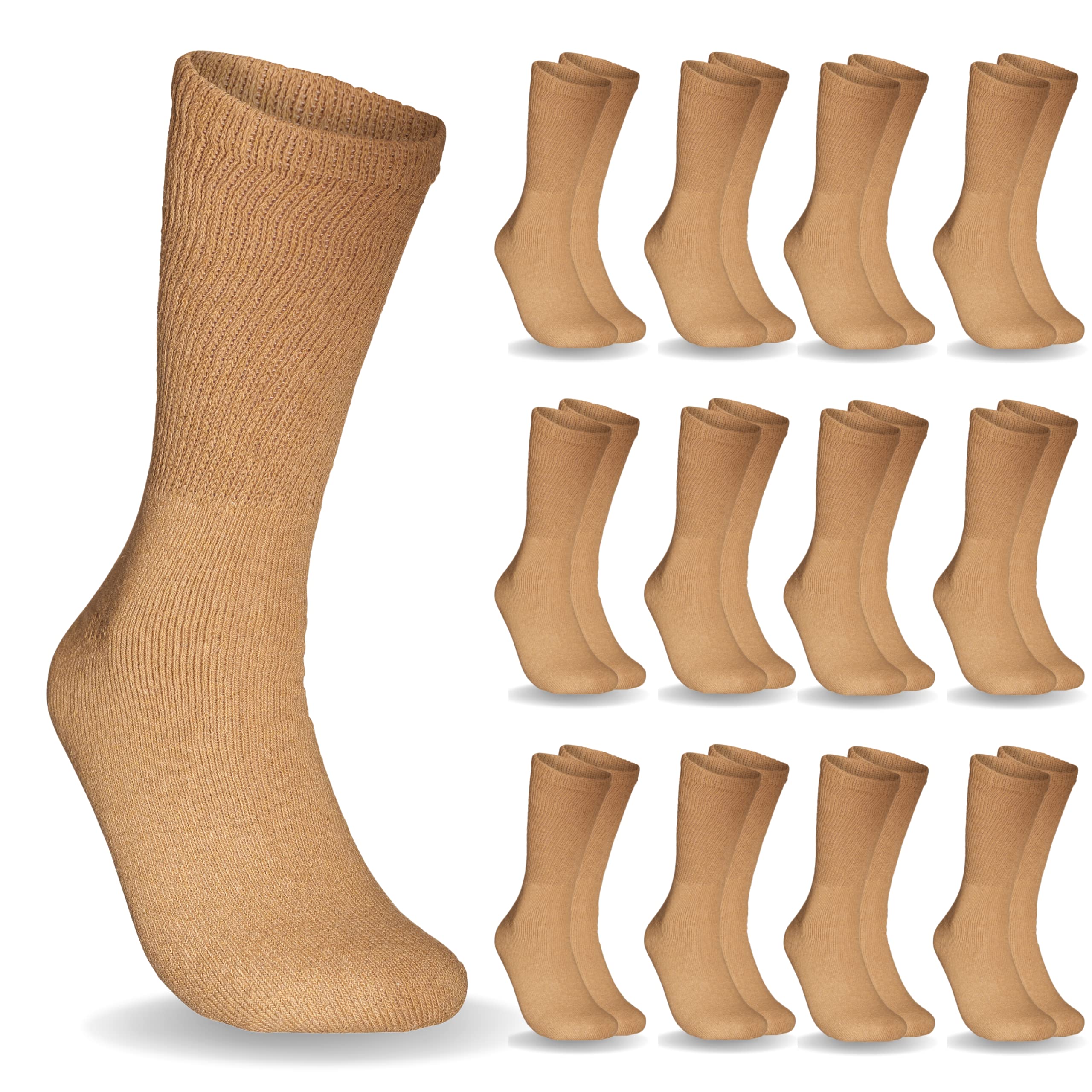 12 Pairs Cotton Diabetic Socks for Men & Women - Non-Binding Extra Wide Top Neuropathy Crew Socks - Comfortable & Breathable for Diabetes, Swelling & Circulation - Ideal for Daily Wear, Work & Travel