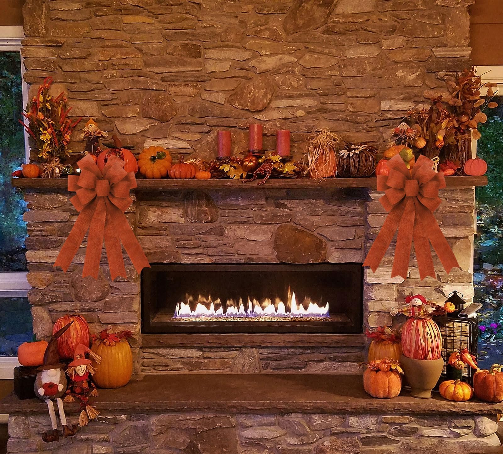 Large Orange Wreath Bows for Fall Decor - Farmhouse Thanksgiving Door & Tree Topper