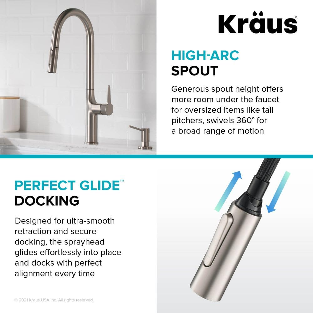 KRAUS Oletto Tall Modern Pull-Down Single Handle Kitchen Faucet - Spot Free Stainless Steel (KPF-3101SFS) | High Arc Design for Deep Sinks, Perfect for Washing Large Pots & Vegetables