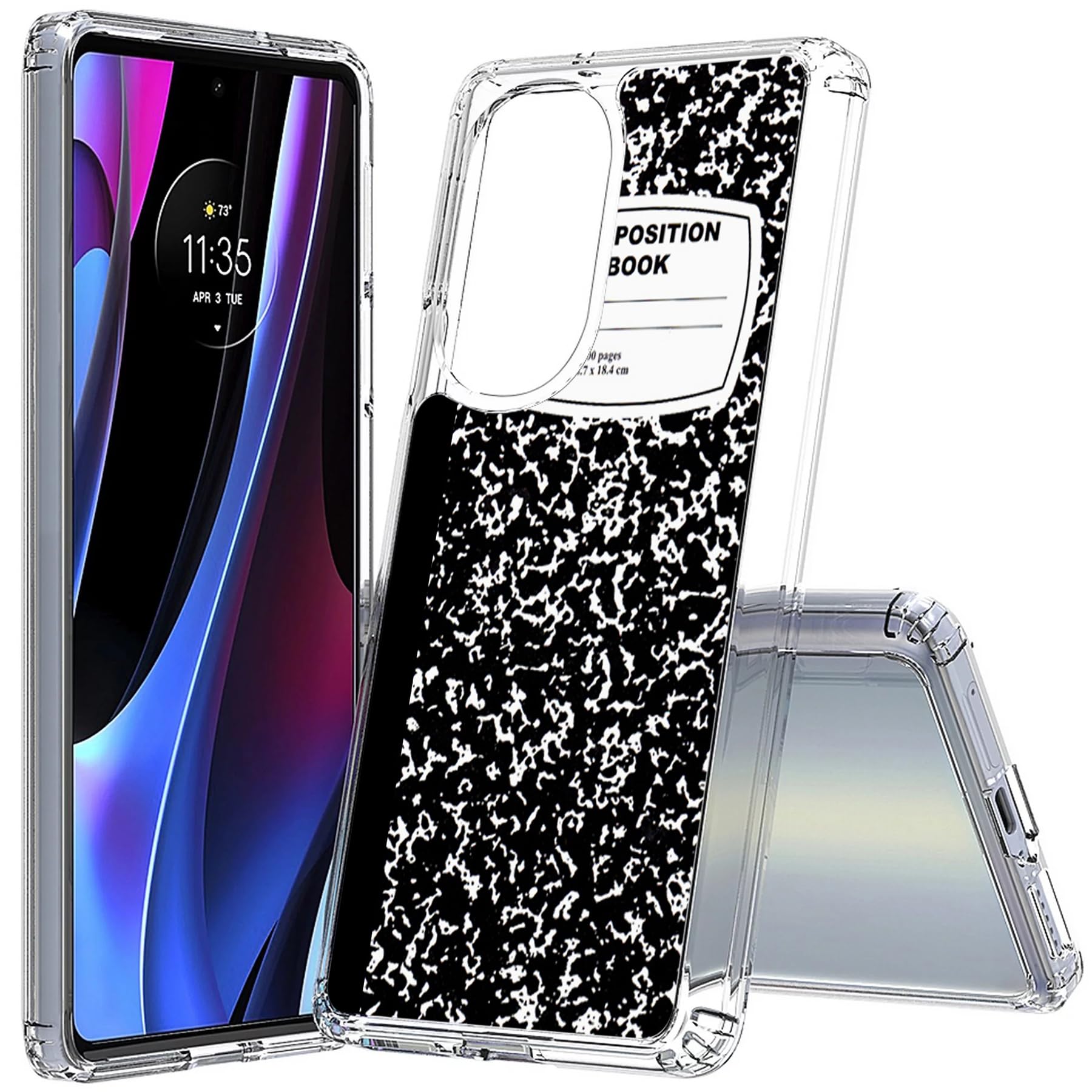 **VIBECover Slim Case for Motorola Edge 2022 (Not Edge Plus) – Total Guard Flex TPU Cover, Thin & Lightweight, Scratch-Resistant, Printed in USA – Perfect for Work, Travel & Everyday Protection (Composition Book Black)**