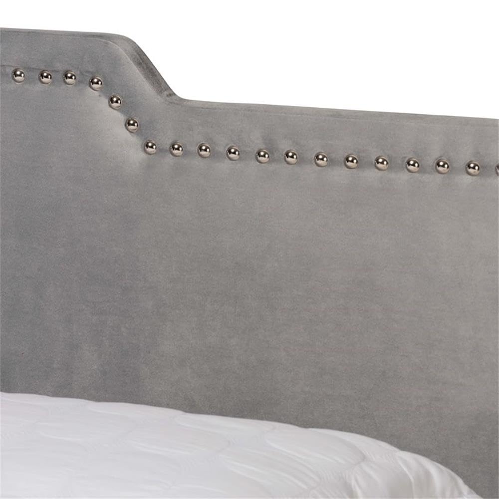 BOWERY HILL Grey Upholstered Queen Size Panel Bed Frame with Headboard - Modern Bedroom Furniture for Master Bedroom, Guest Room & Apartment