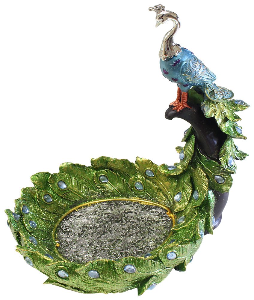 Handmade Peacock Sculpture | Polymer Clay Decorative Bowl with Stone Accents | Blue & Silver Home Office Decor | Perfect Gift for Housewarming, Wedding & Birthday | Elegant Table Centerpiece for Living Room & Dining Room