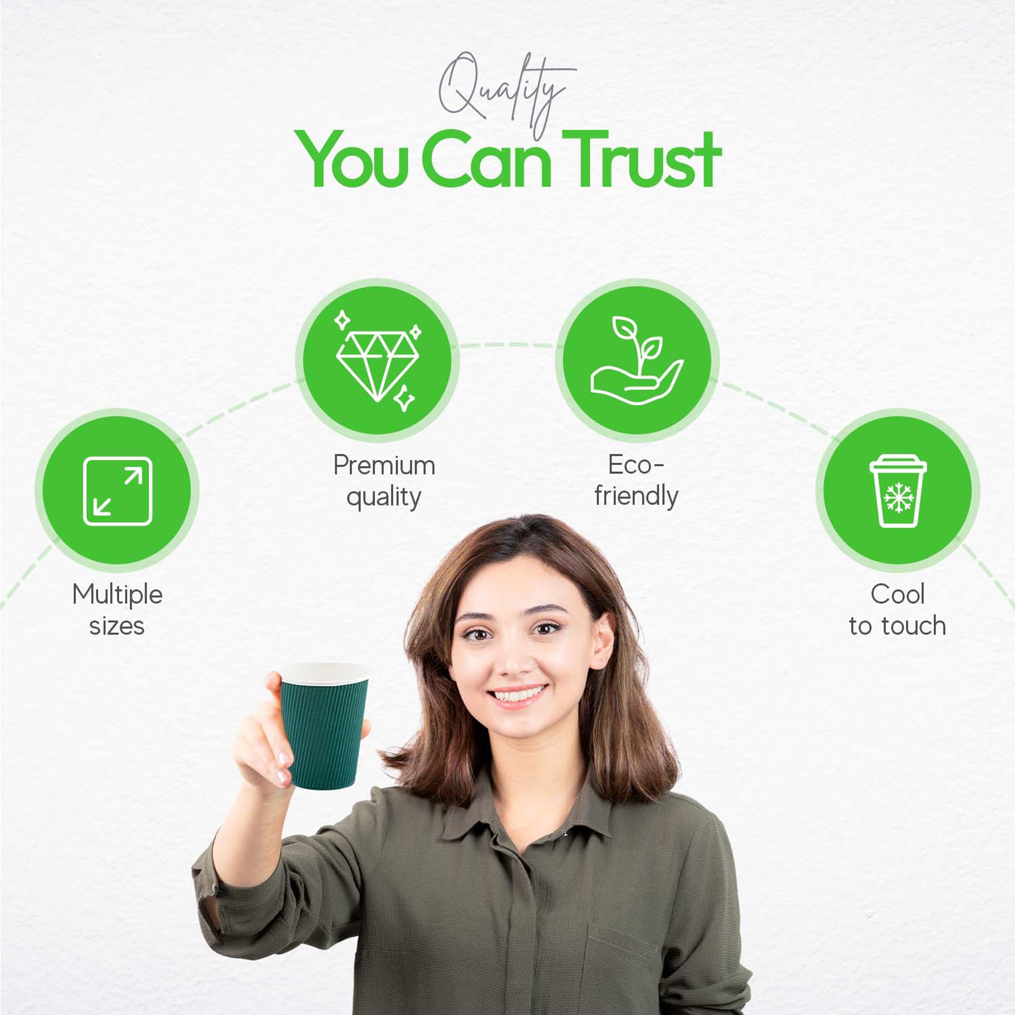**12oz Disposable Coffee Cups (500 Pack) - Insulated Ripple Wall Hot Cups for Coffee & Tea | Eco-Friendly Forest Green Paper Cups with Rolled Rim | Perfect for Cafes, Offices & Events**
