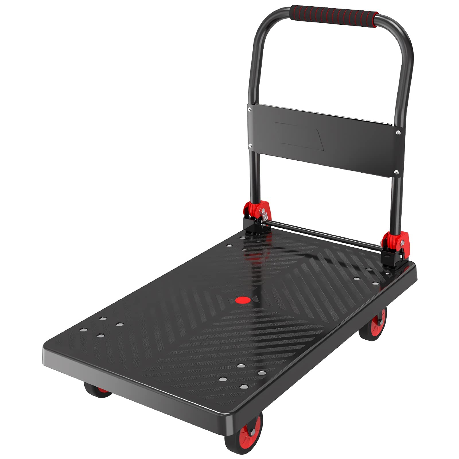 Foldable Flatbed Hand Truck with 4 Wheels & Metal Handle - Heavy Duty Platform Cart for Luggage Moving, Household Transport, Warehouse & Office Use | Durable Folding Push Cart for Quiet, Smooth Mobility