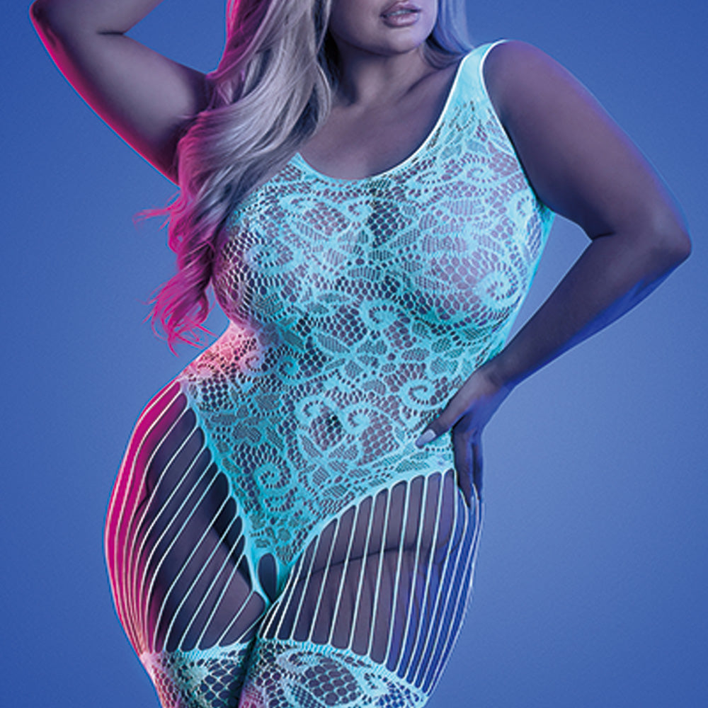 Fantasy Lingerie Glow in The Dark Crotchless Teddy Bodystocking for Women - Sexy Lace Teddy Nightwear for Romantic Nights & Boudoir Photography