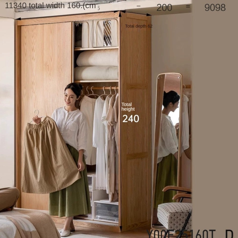 Solid Oak Wood Sliding Door Wardrobe Closet - Modern Storage Solution for Bedroom, Living Room & Office
