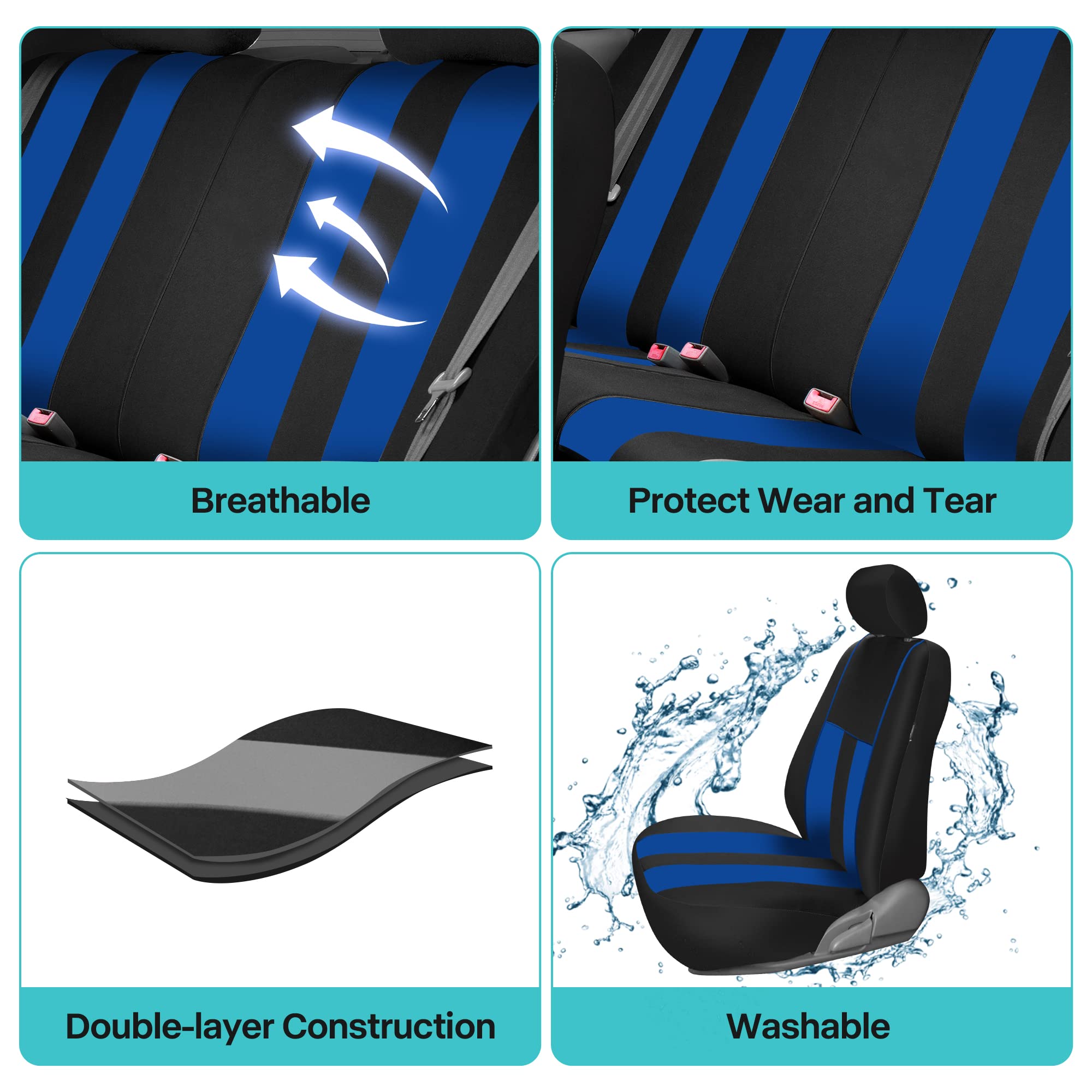 Premium FH Group Airbag-Compatible Car Seat Covers - Stripe Design Universal Fit for Cars, Trucks & SUVs | Blue Seat Protectors with Gift | Perfect for Daily Commute, Road Trips & Family Travel