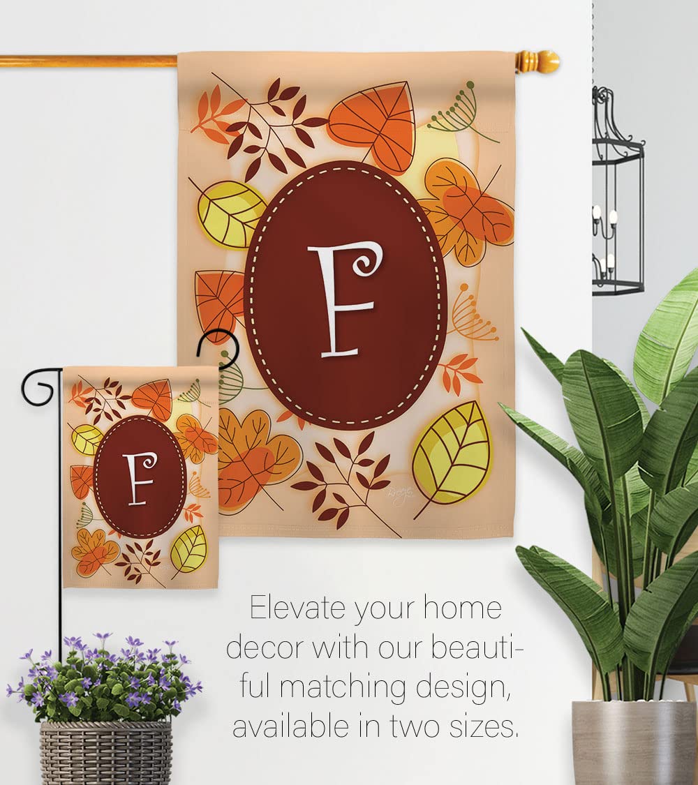 Breeze Decor Autumn F Initial Fall Harvest Flag Set - 28x40in Thick Fabric for Seasonal Home Decor