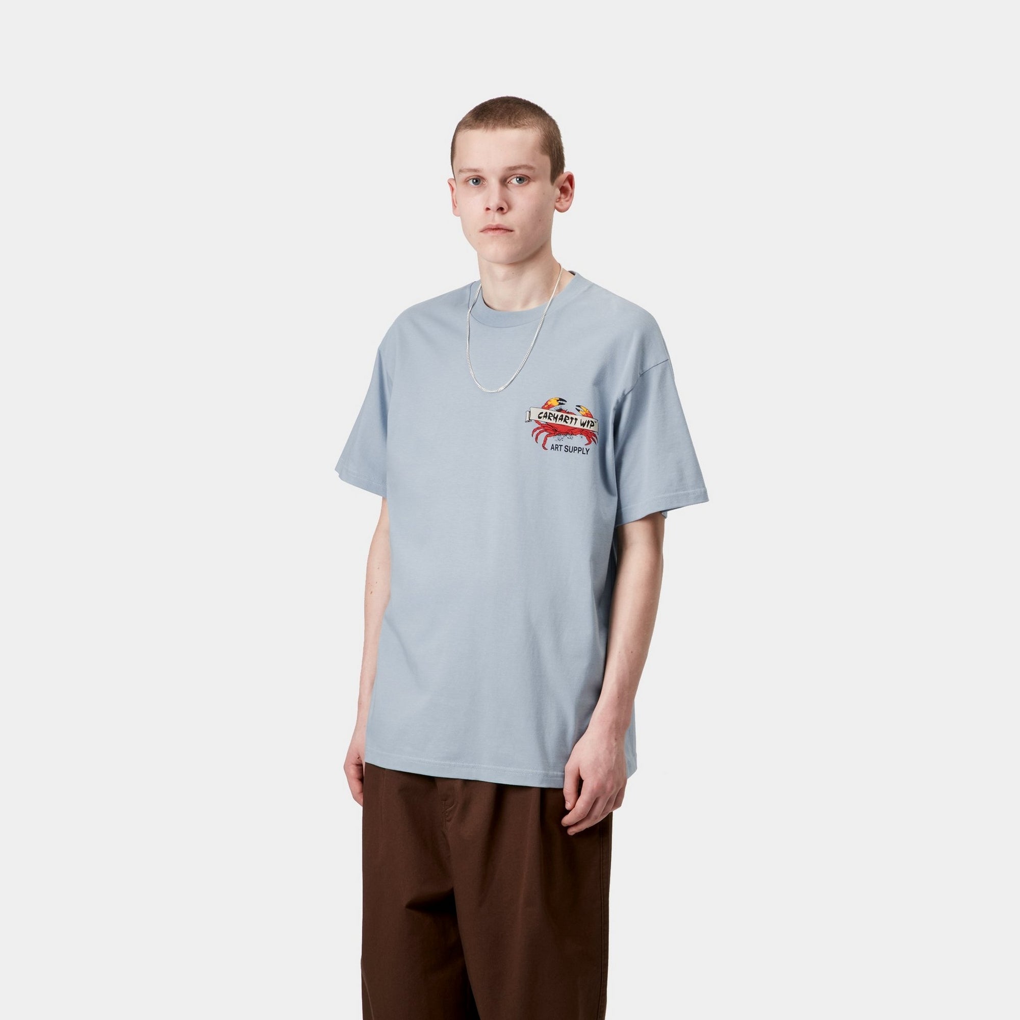 Stylish Crab Print T-Shirt in Frosted Blue | Trendy Graphic Tee for Casual Wear, Beach Outings & Summer Fashion